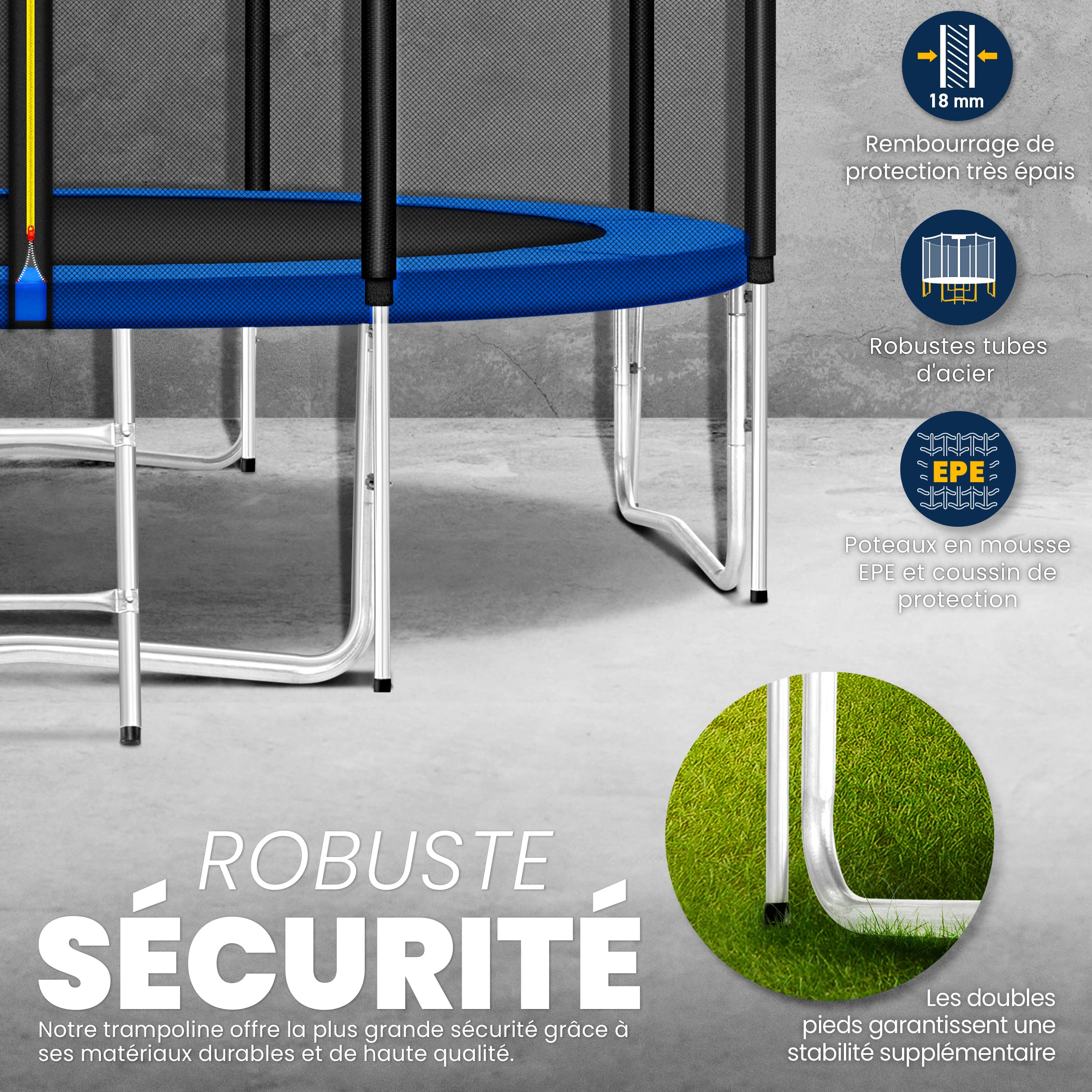 KIDUKU® Trampoline Ø 244/305/366/427 cm | Kit Complet avec Filet de sécurité, échelle, Housse de Bord, ancrage au Sol et Accessoires | Trampoline de Jardin pour Enfants Charge maximale 150 kg