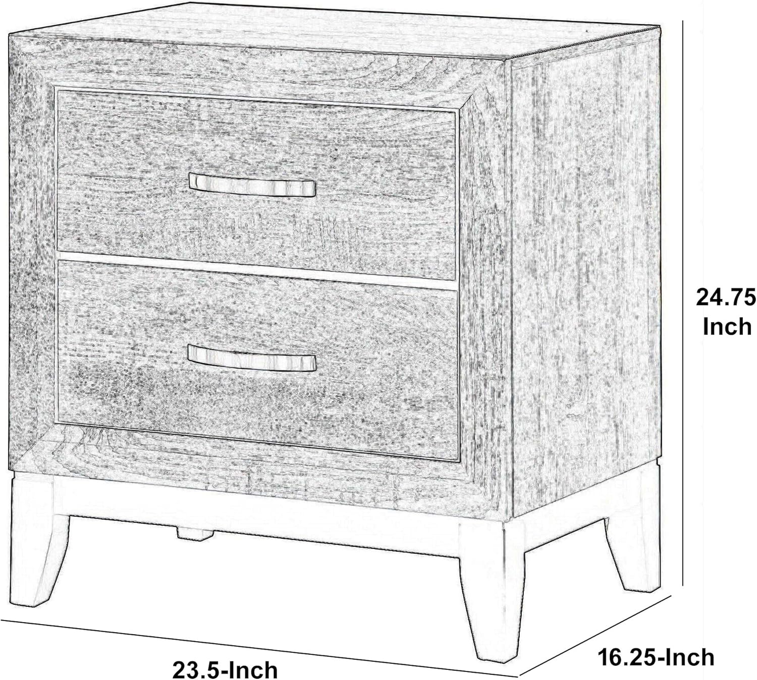 Benjara Wooden Nightstand with 2 Drawers and Chamfered Legs, Gray and Black