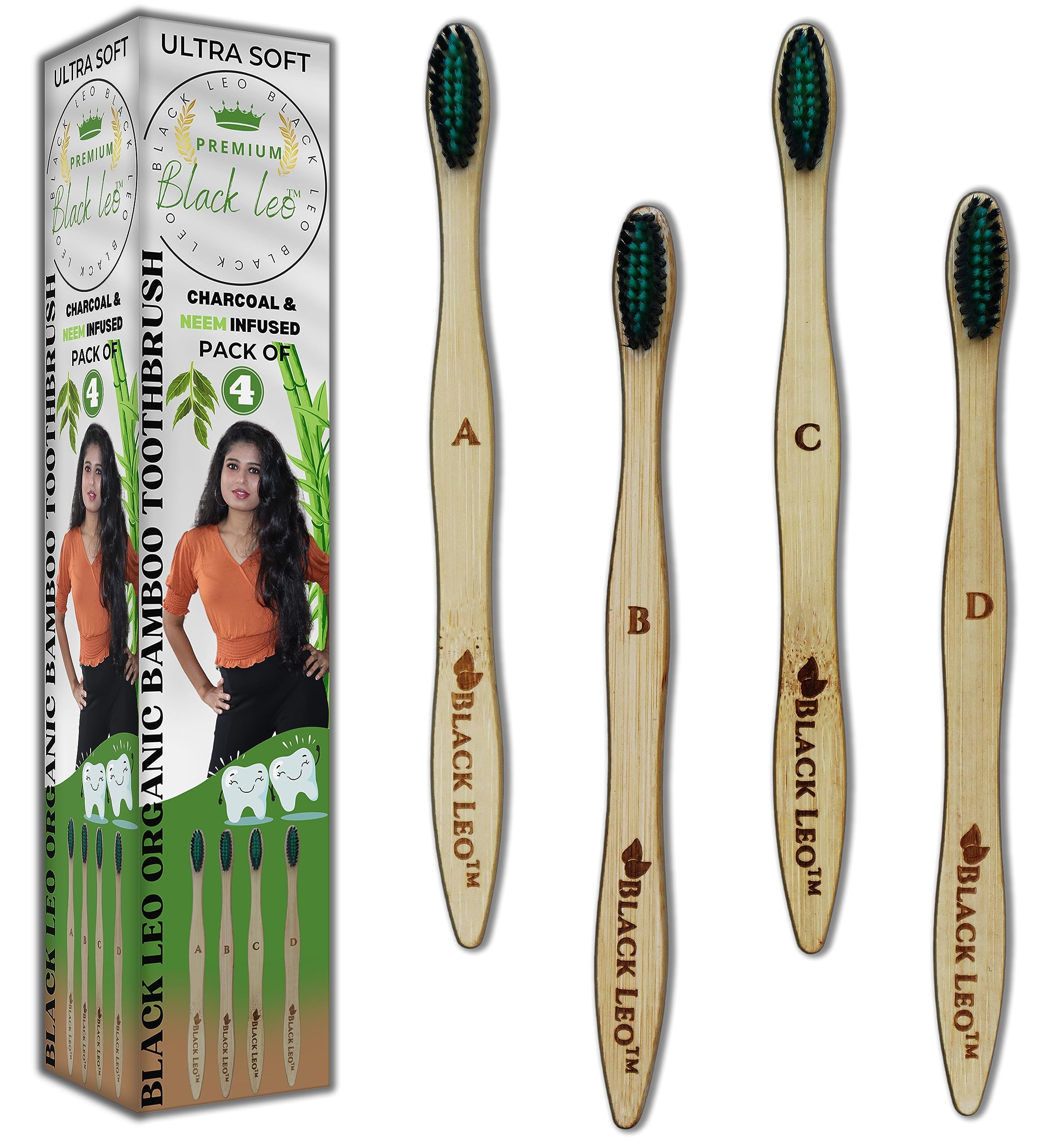 Blackleo - Bamboo Toothbrush 4Pc – Ultra Soft Charcoal & Neem Activated Bristles - Eco-Friendly Organic Tooth brush Made in India for Adults, Wooden Natural brushes, BPA Free, Premium Anit-Fungal (B0CFMDTJ4R) Amazon Price History, Amazon Price Tracker