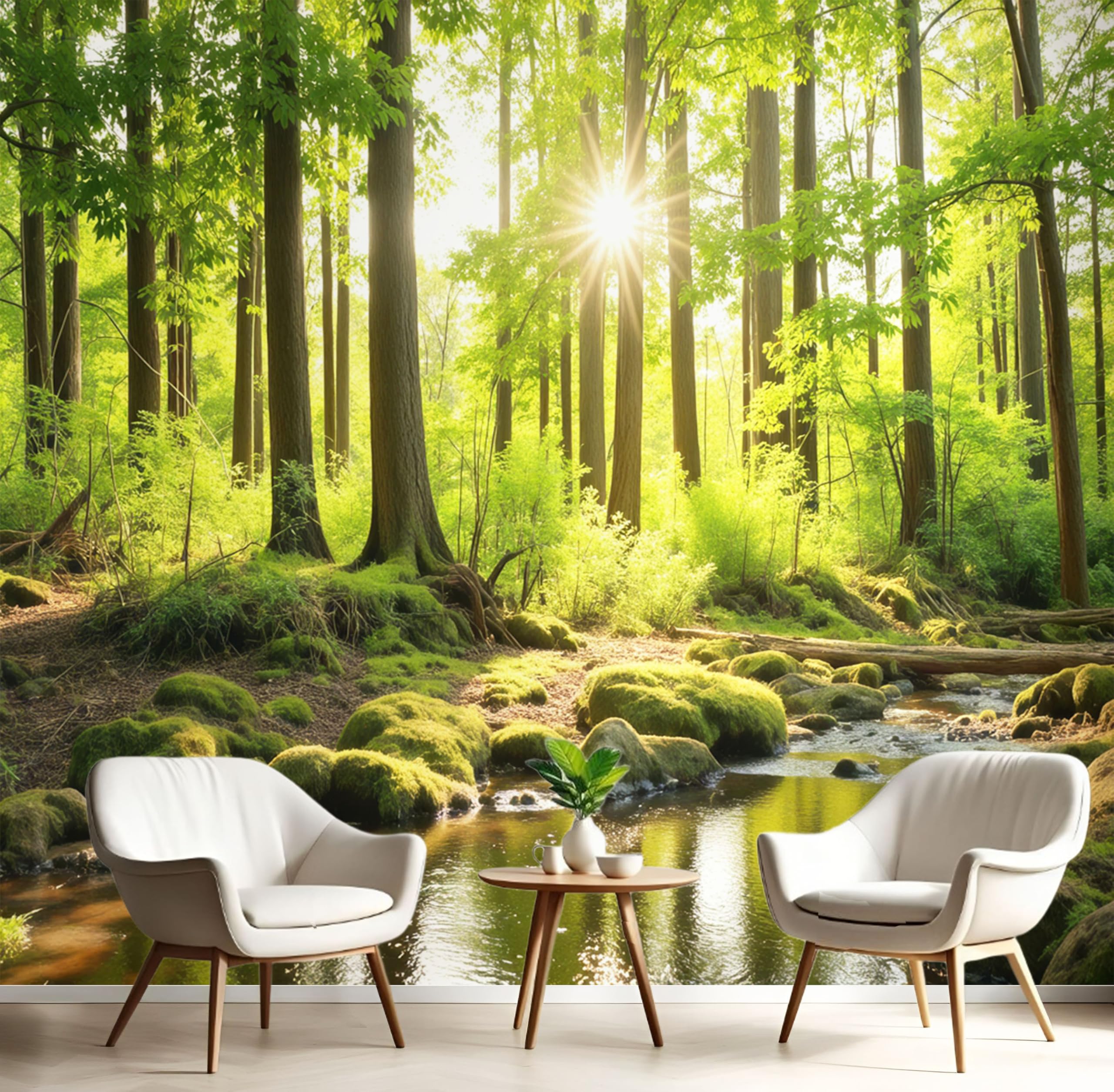 Papier peint panoramique forêt verte 200x140 cm pour salon
