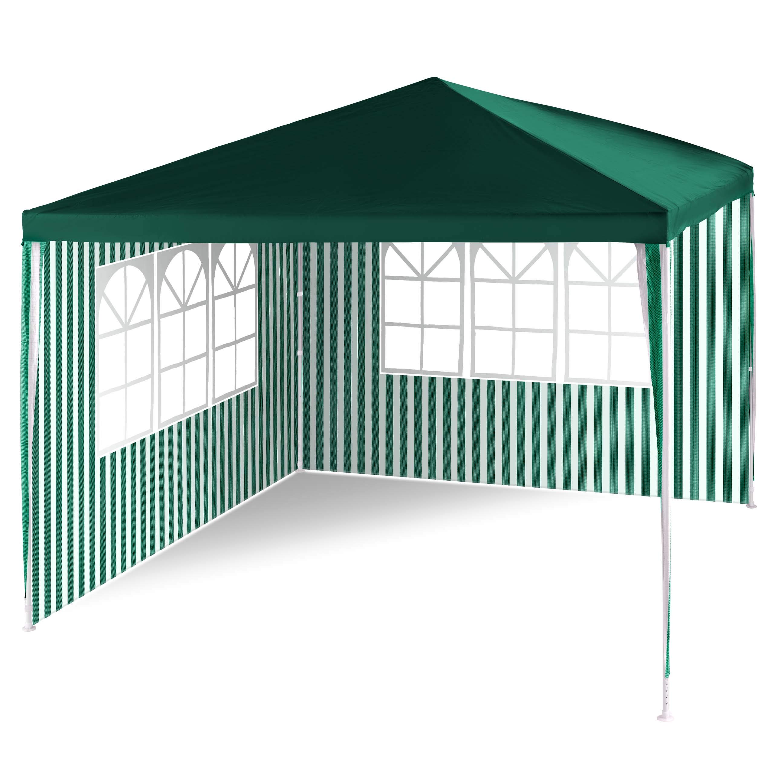 Pavillon 3x3 m in grün weiß PE Plane 110g/m² + 2 Seitenteile Partyzelt Gartenzelt Sonnenschutz Stahlgestell Festivalzelt Eventzelt Partyzelt