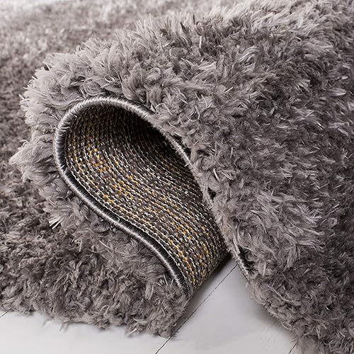 Miniatura 4 de SAFAVIEH Madrid Shag Collection MDG256H - Alfombra redonda de 6 pies y 7 pulgadas, color carbón, no desprende pelusa, para sala de estar,