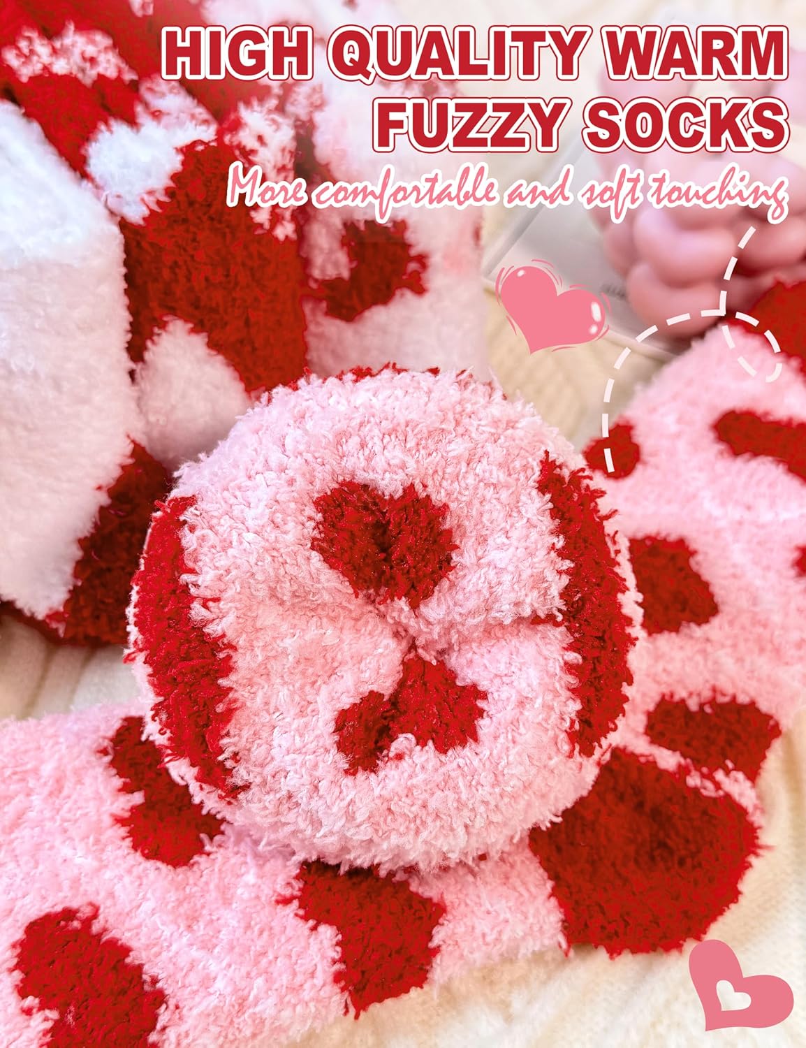 Womens Fuzzy Socks Warm Fluffy Cozy Winter Slipper Thick Fleece Heart Socks 5 Pairs