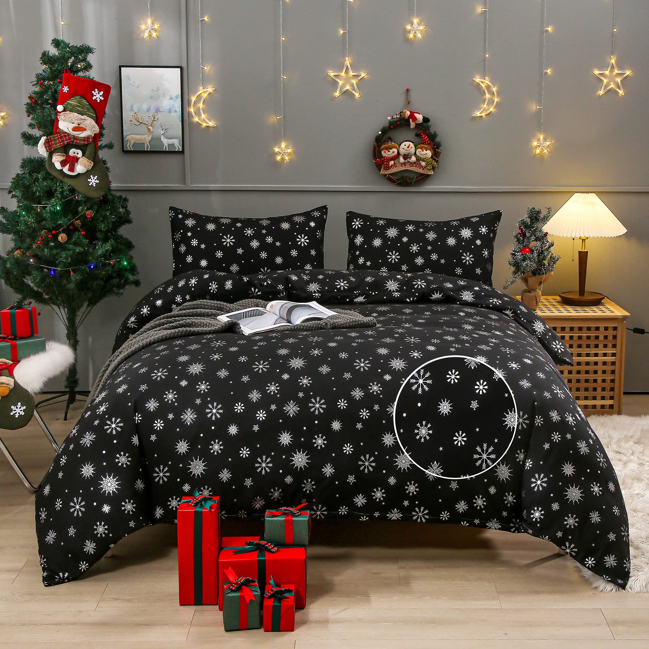 Amazon.com: LAMEJOR Christmas Black Duvet Cover Set Queen Size 