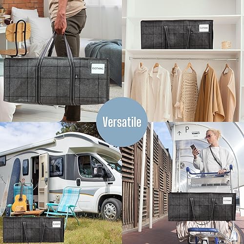 Miniatura 6 de VENO Paquete de 2 bolsas de almacenamiento extra grandes resistentes, bolsa de mudanza, organizador de ropa, para manta, edredón, armario de