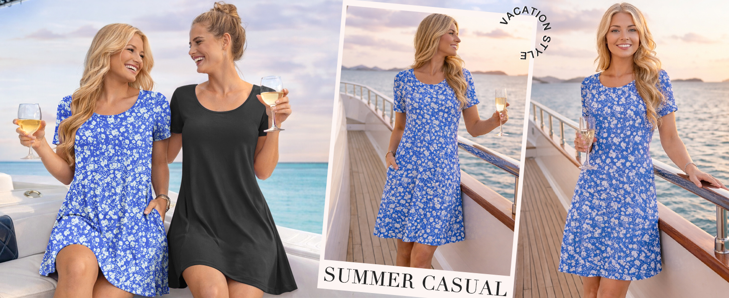 WNEEDU Women's Summer Casual T-Shirt Dress with Pockets (Army Green,S)