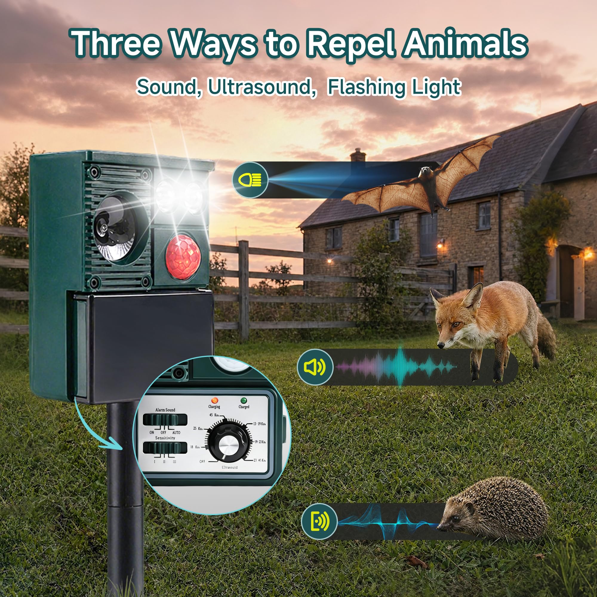 2026 Ultrasonic Solar Animal Repeller Outdoor, Solar Powered Motion Activated Animal Deterrent, Waterproof Deer Cat Dog Squirrel Raccoon Repellent for Yard Garden Lawn view 5
