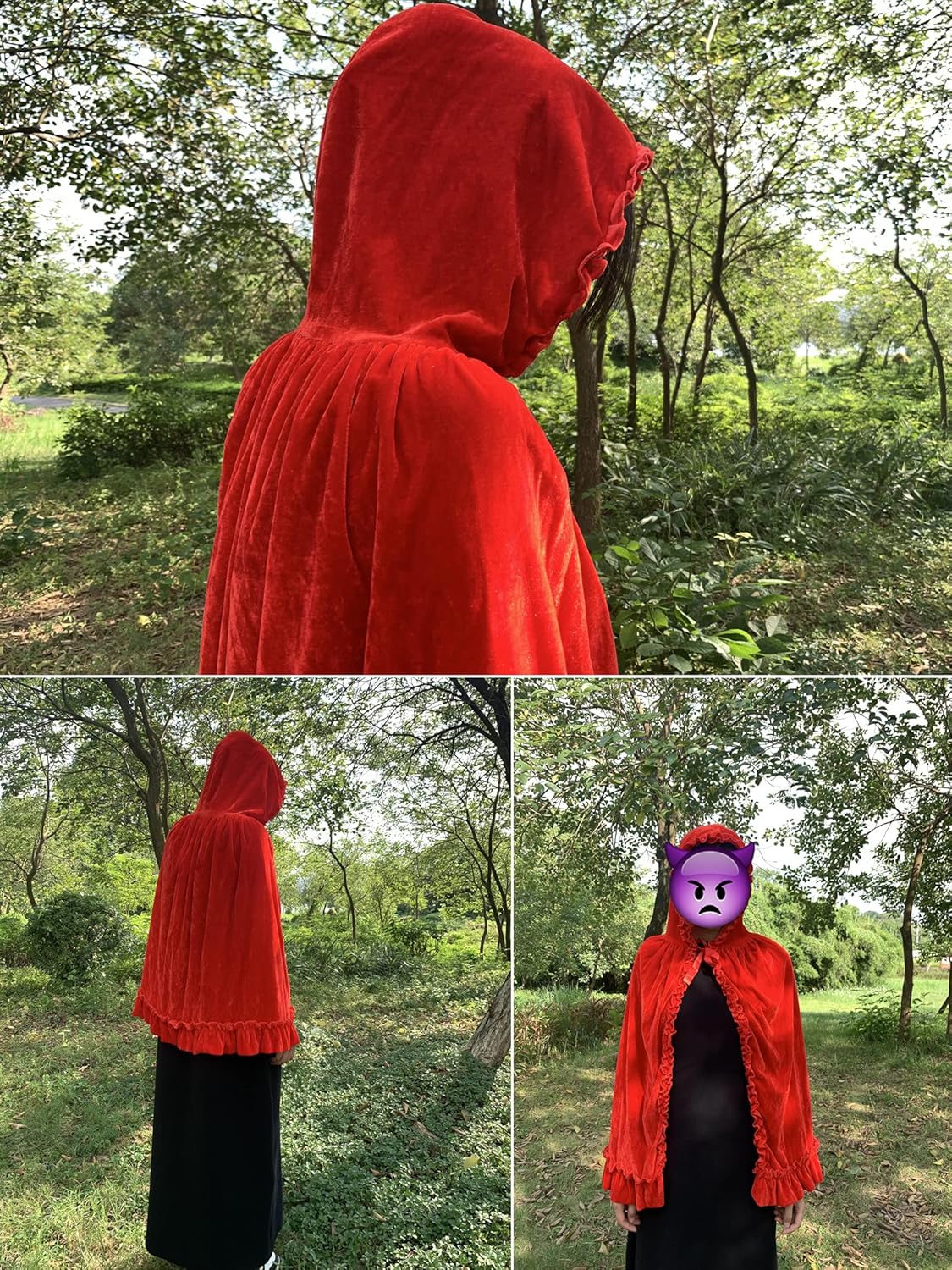 Little Red Riding Hood Cape Women,Red Velvet Cape,Halloween Christmas Costume - Image 3