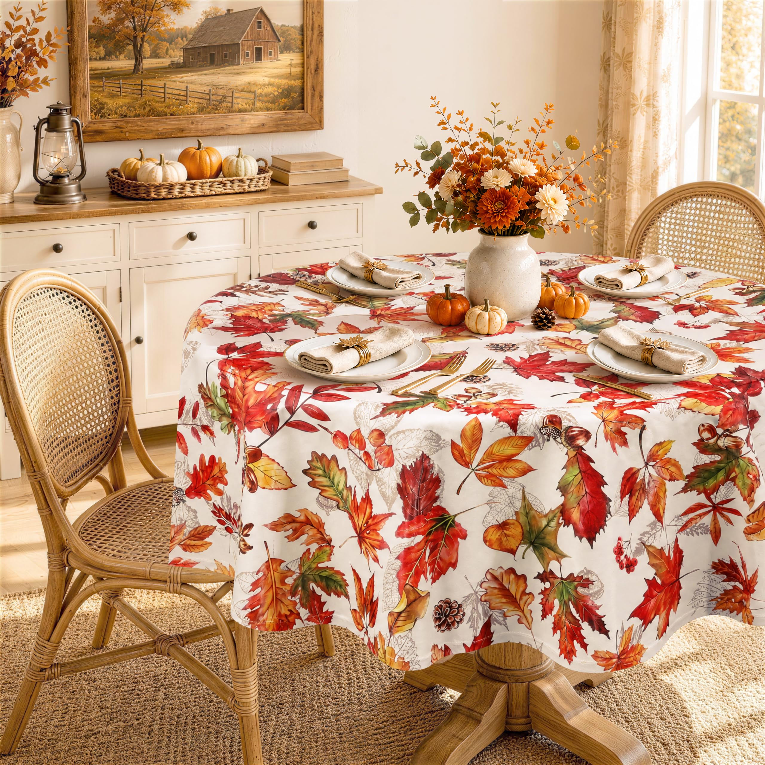 Arquiel Autumn Maple Leaves PVC Table Cloth Waterproof Round 120x120cm