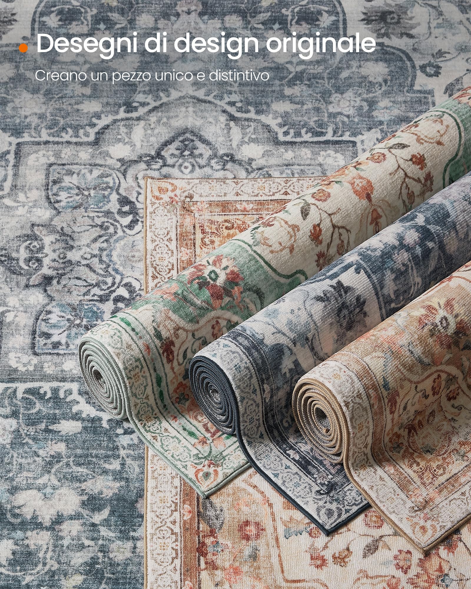 SONGMICS HOME Tappeto Antiscivolo 200 x 290 cm Camera da Letto, Stile Vintage Tradizionale, Ornamento per Soggiorno, Cucina, Ingresso, Sala da Pranzo, Lavabile in Lavatrice, Blu Acqua TAR310Q01