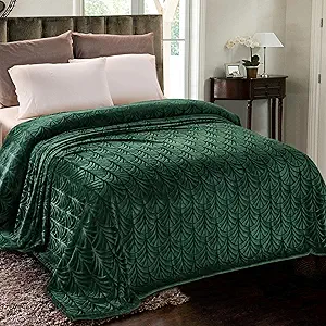 Whale Flotilla Flannel Fleece Queen Size Blanket for Bed, Soft Fluffy Velvet Bedspread Coverlet with Decorative Vintage Pattern for All Season, Warm and Lightweight, 90x90 Inch, Deep Green