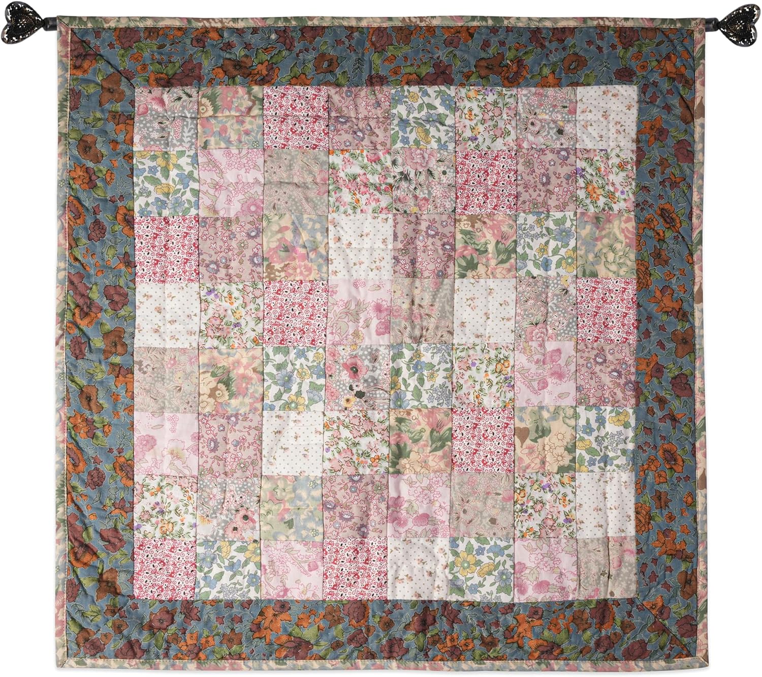 Calico Floral Hand Quilted 19 inches by 19 inches 100% Cotton Wall Hanging, Block Quilt, Table Topper Quilt, Rod Pocket Quilt