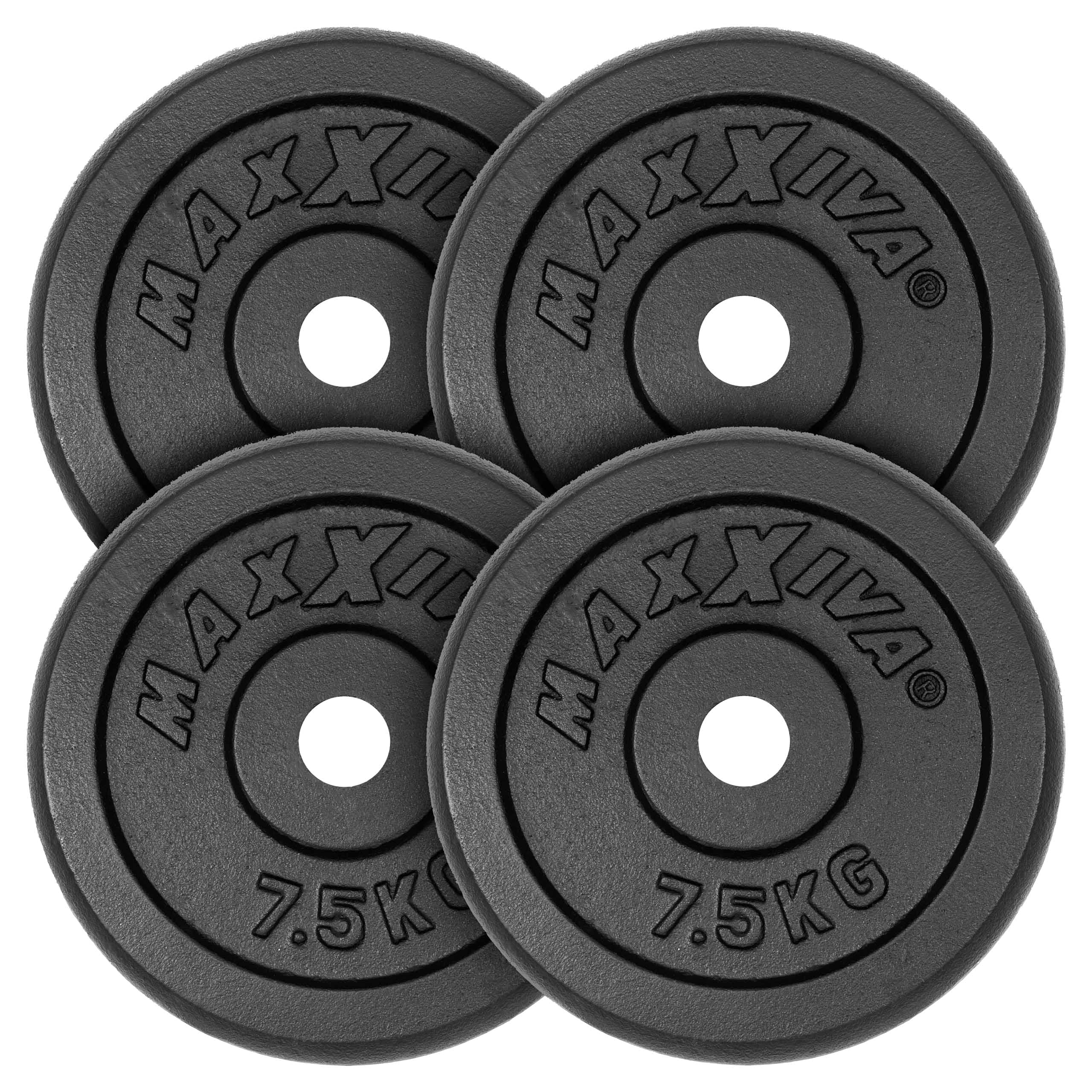 Hantelscheiben 4 Set Gewichtsplatte je 7,5 kg Gusseisen schwarz 30 kg Fitness Krafttraining Bodybuilding Workout Gewichtheben Reha