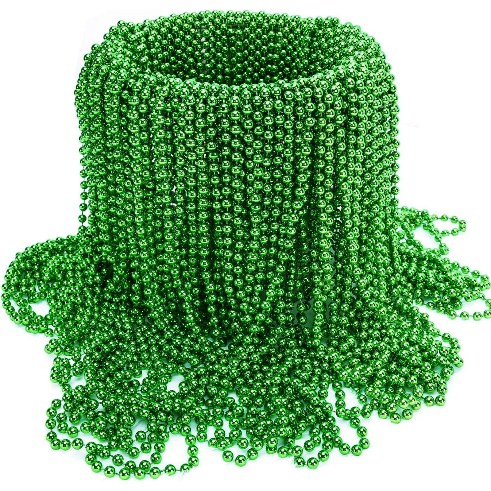 Rukie 144 Pcs St.patrick’s Day Beads Bulk, 33 Inch 7mm Green Carnival Beaded Necklaces Decorations For St.patrick’s Day Festivals, Mardi Gras Parades, Night Club Dress-up Events Party Costume