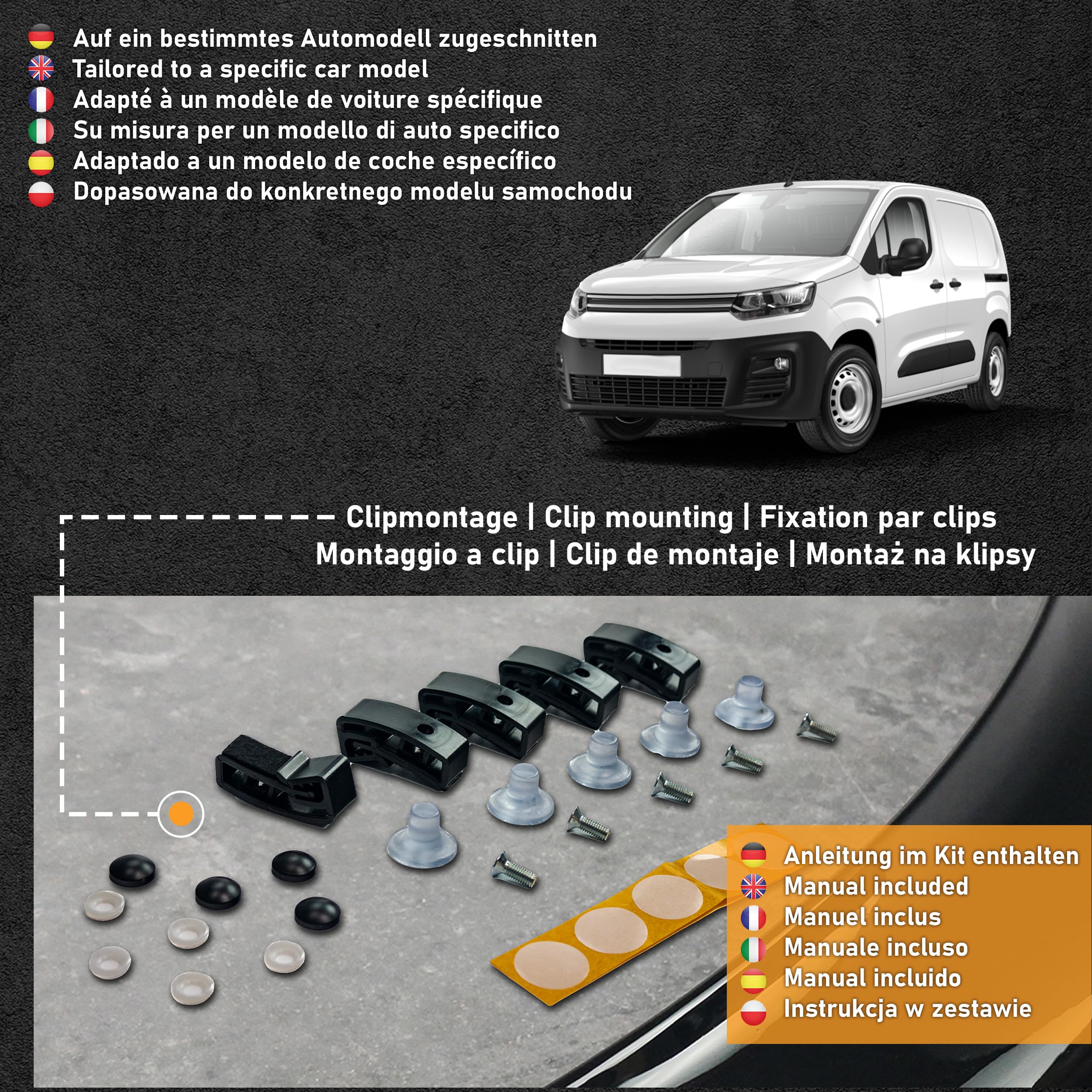 CHROMEMASTER | Protection Contre les Gravillons ; Protège-capot Compatible avec Citroën Berlingo à partir de 2019 | ABS Noir | Le Déflecteur de Capot Protège Contre les Projections de Graviers