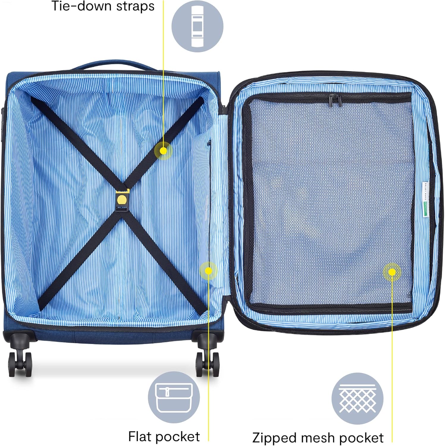 United Colors of Benetton Be Softside Expandable Luggage with Spinner Wheels, Faded Denim, Checked-Medium 23 Inch
