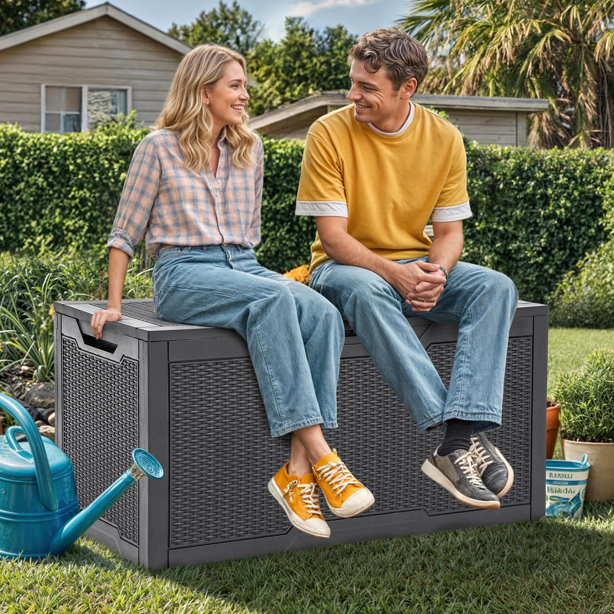 YITAHOME Grande boîte de rangement d'extérieur en résine résistante à l'eau, conteneur verrouillable pour terrasse, jardin, coussins, outils (gris)
