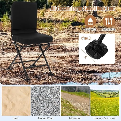 Miniatura 6 de Goplus Silla de caza, silla ciega giratoria de 360 con patas de pato todo terreno, cojín acolchado, capacidad de 330 libras, silla plegable