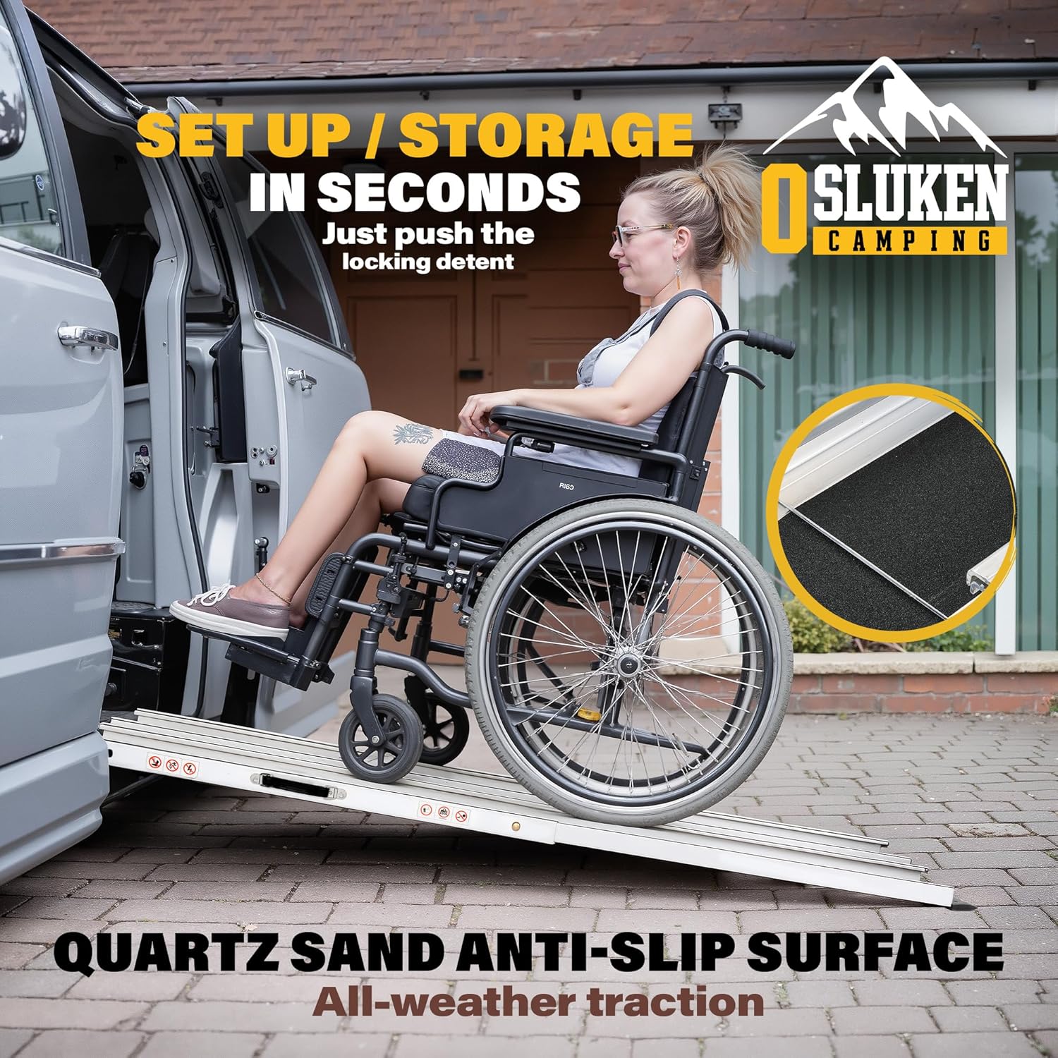 Upgrade 8FT Portable Wheelchair Ramp 2 Pack, 1200 LBS Load Capacity, Adjustable Threshold Aluminum Ramp with Handle, Non-Slip Handicap Ramp for Home Steps, Doorways, Curbs, Stairs, Cars