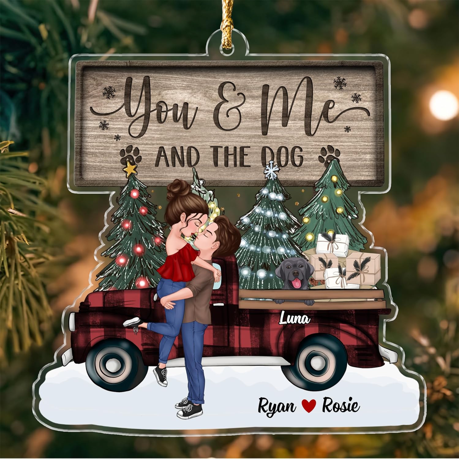 Gossby Custom Couple Christmas Ornament - Personalized Gifts for Him & Her with Dog Design, Name - Xmas Gifts for Couple Dog Lovers - Christmas Decorations for Tree - You & Me