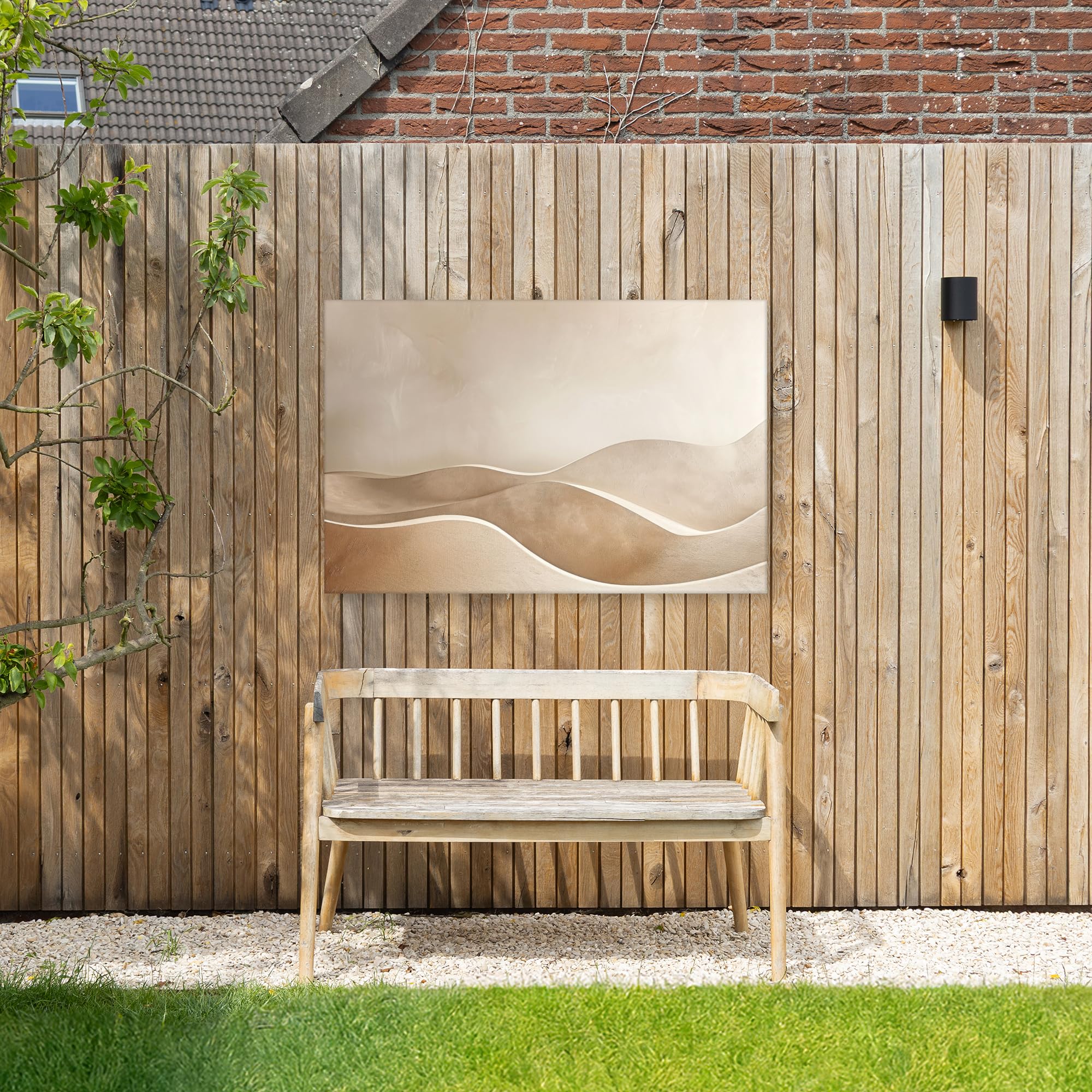 Gartenbild 120x80 cm Outdoor Deko Garten Leinwand Modern Wandbild Wetterfest Kunstdruck Terrasse Geschenke Draußen Beige - Hügel - Muster