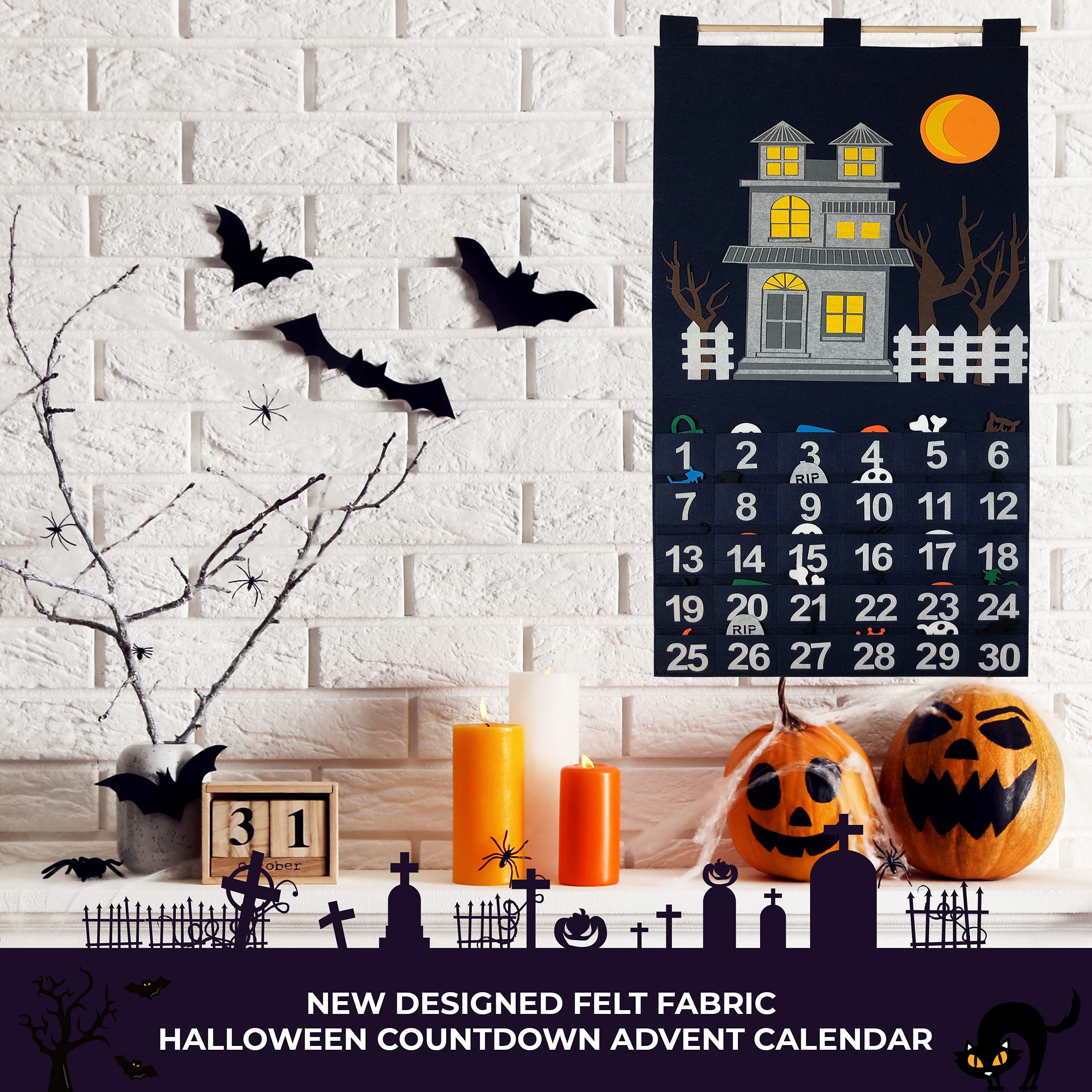Countdown bis Halloween Adventskalender für den Einsatz zu Hause, in der Schule, im Klassenzimmer, im Büro zur Verwendung an Tür oder Wand mit 30 abnehmbaren Teilen für viele Jahre