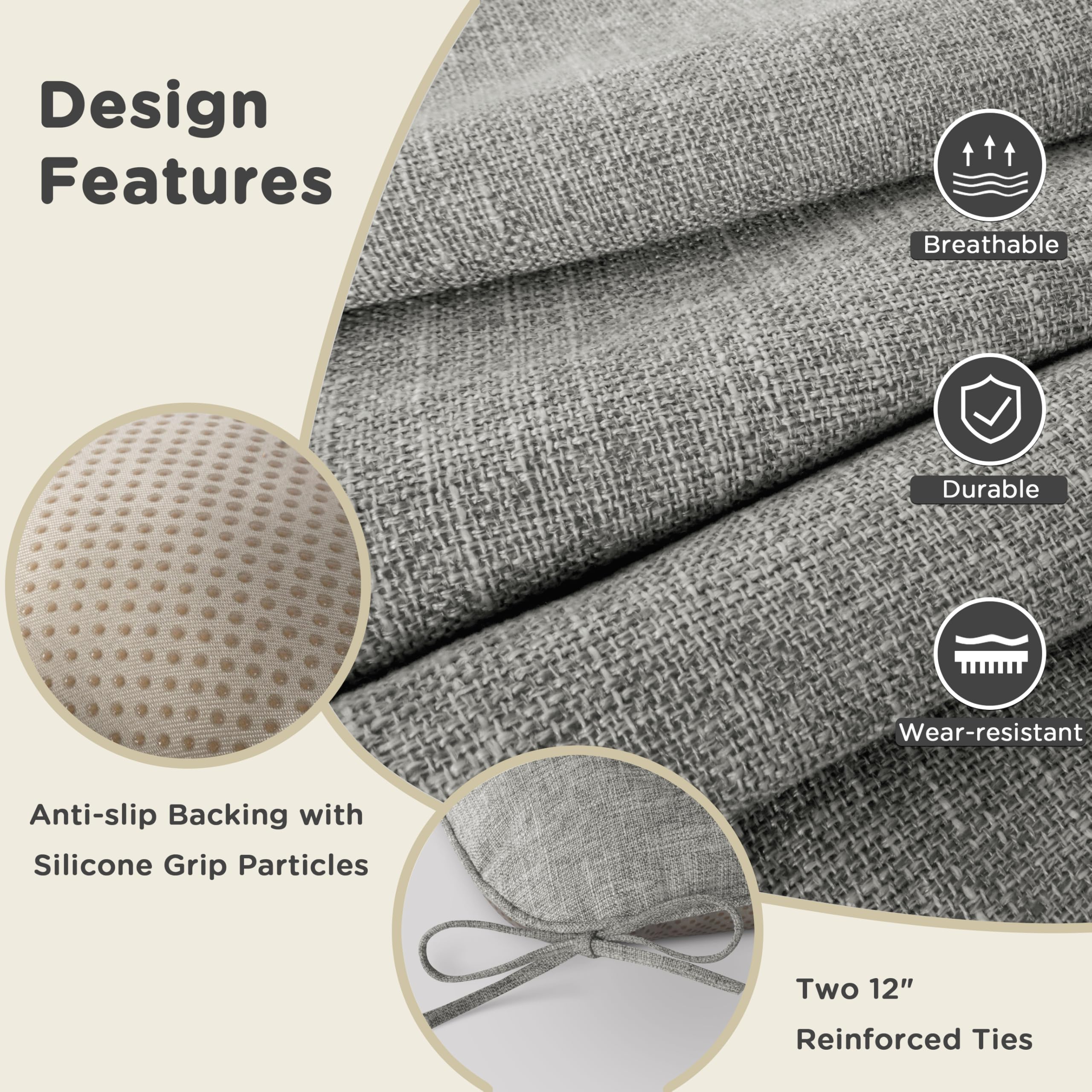 AddGrace Lot de 2 coussins d'assise doux - 40 x 40 cm - Avec rembourrage de qualité supérieure de 10 cm - Pour l'intérieur, la cuisine ou la salle à manger - Gris clair