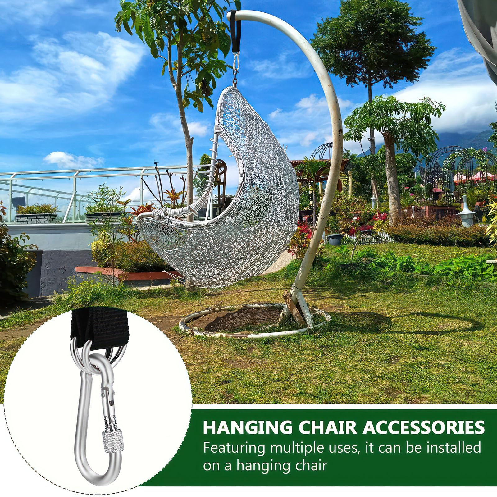 Set di Sangle Hamac 50 cm x 25 mm Sangles de Suspension pour Balançoire Arbre avec Mousquetons et Anneaux en D