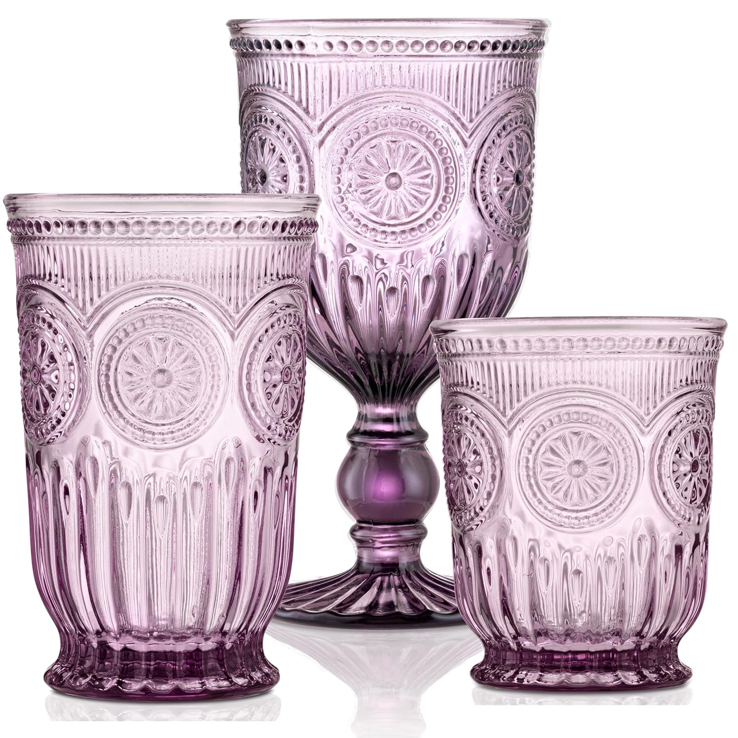 Yungala Purple Glassware Bundle - Purple Wine Glasses Purple Highball Glasses and Purple Small Drinking Glasses - Matching