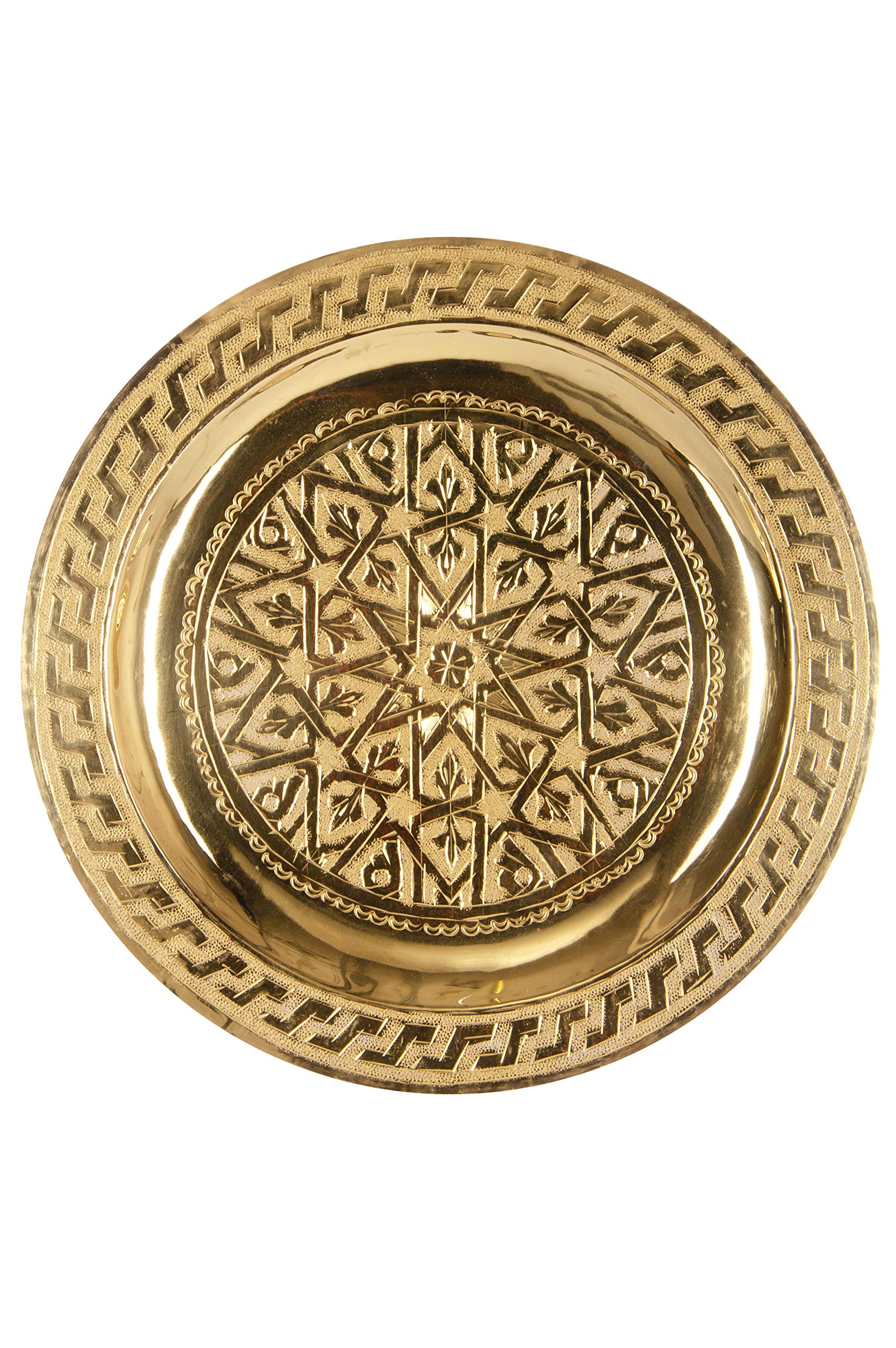 AL-6249 Loubna Oosters dienblad rond massief aluminium met gehamerd en gegolfde rand, antiek goud, 41 cm