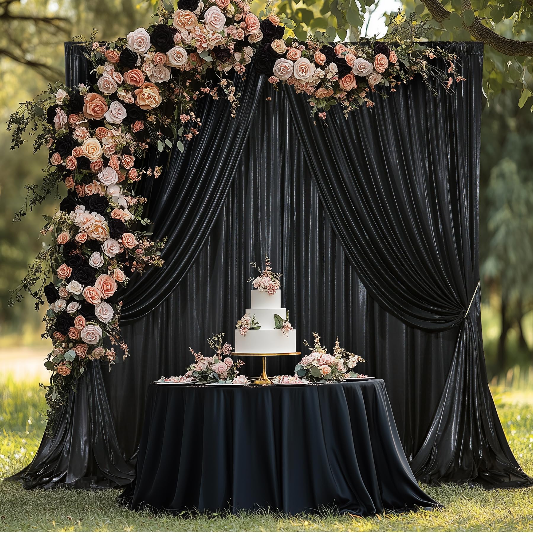 3 x 3 m, sfondo nero con paillettes per feste, senza pieghe, sfondo fotografico glitterato, 2 pannelli, 1,5 x 3 m, tessuto lucido per matrimoni, compleanni, Natale, sfondo fotografico