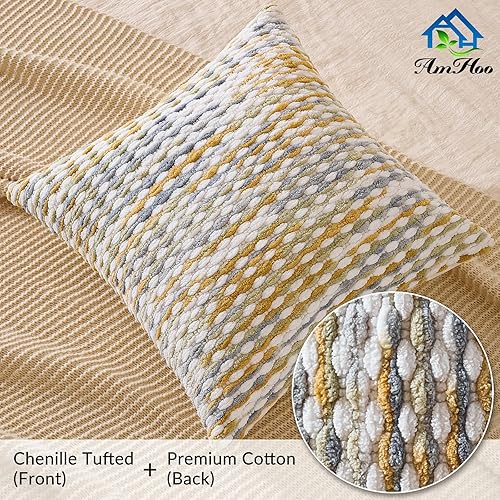 Miniatura 4 de AmHoo Juego de 2 fundas de almohada decorativas de chenilla estilo bohemio, funda de almohada con borlas para sofá, cama, dormitorio, sala de estar,