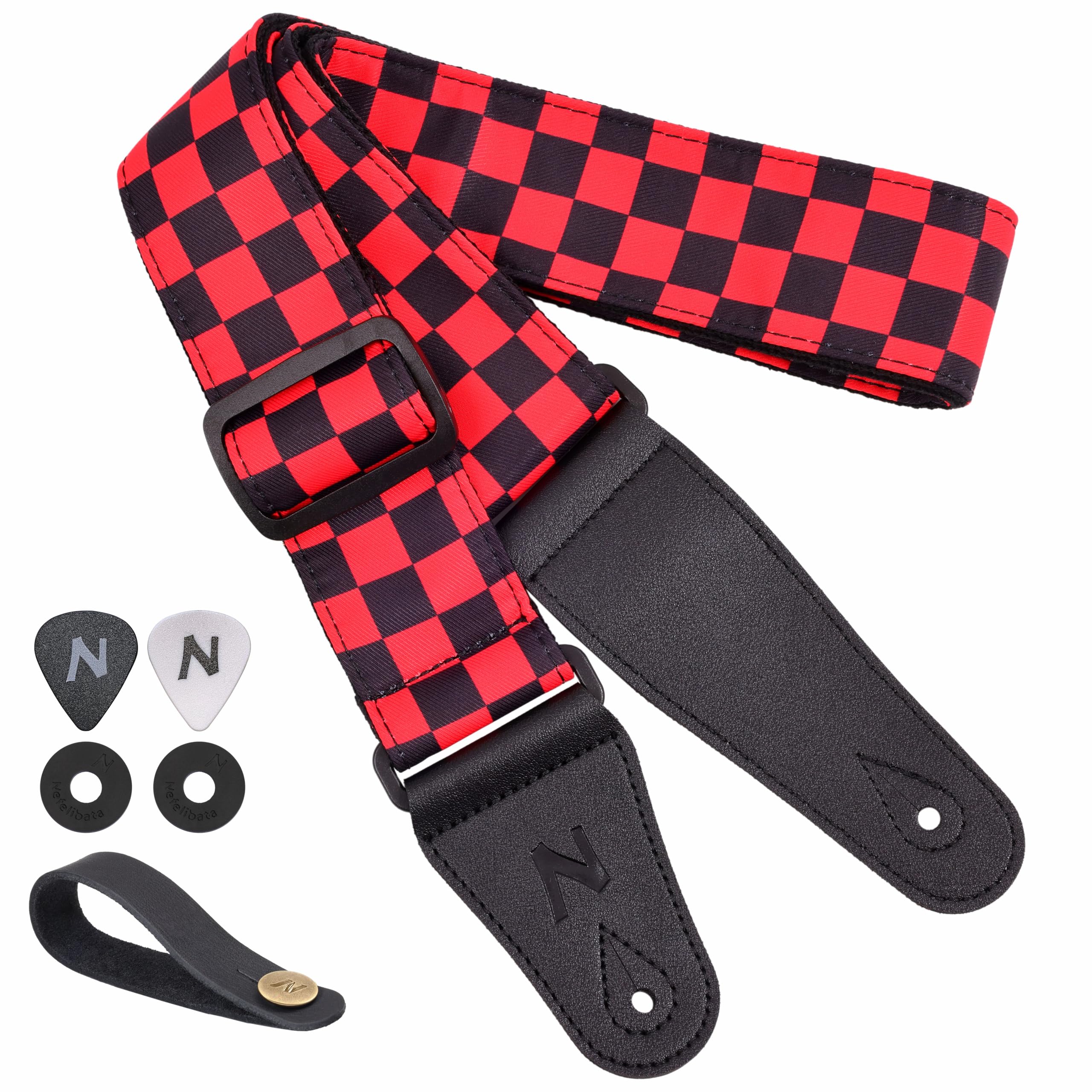 Nefelibata Guitar Strap-2" Wide Double Layer Cotton Original Design Adjustable Guitar Straps with Long Leather Ends for Bass Electric & Acoustic