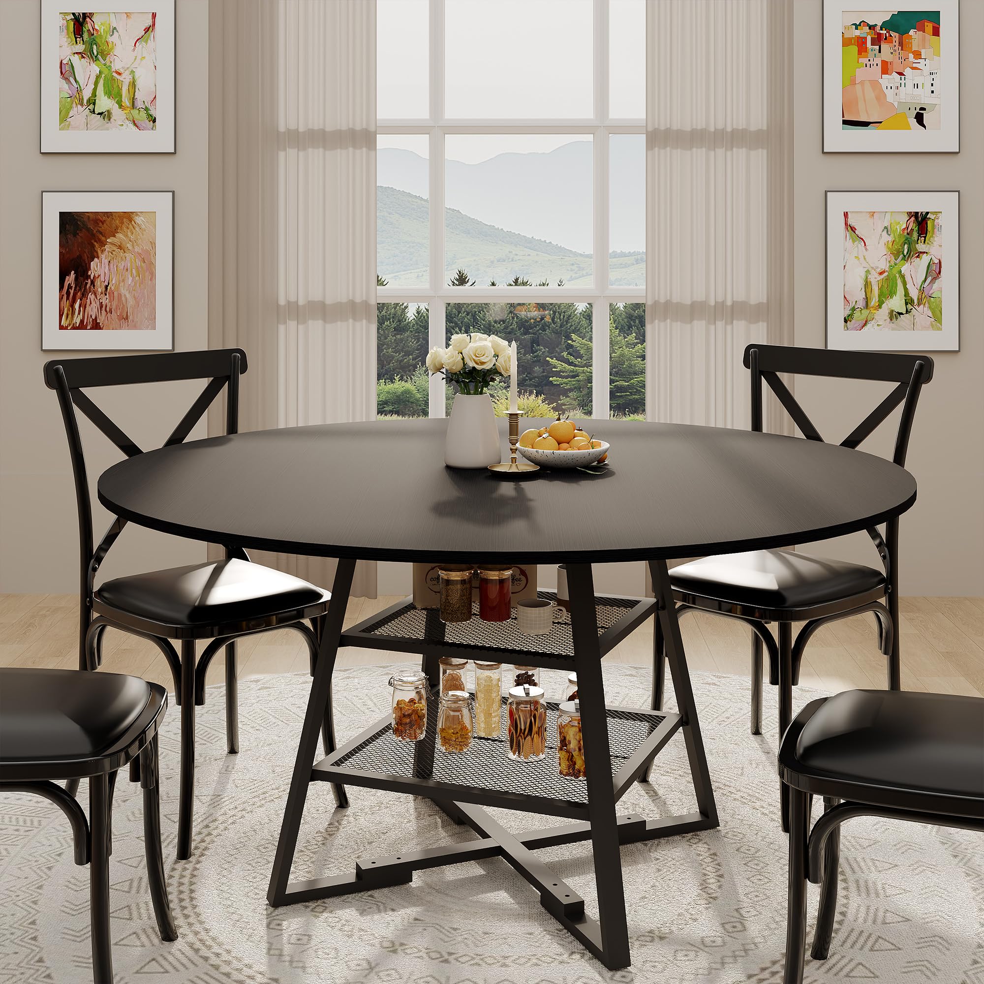 LuyFuitre Dinning Room Tables for 4, Round Dining Table with Storage, 42 Inch Circle Kitchen Table High Top（no Chairs）