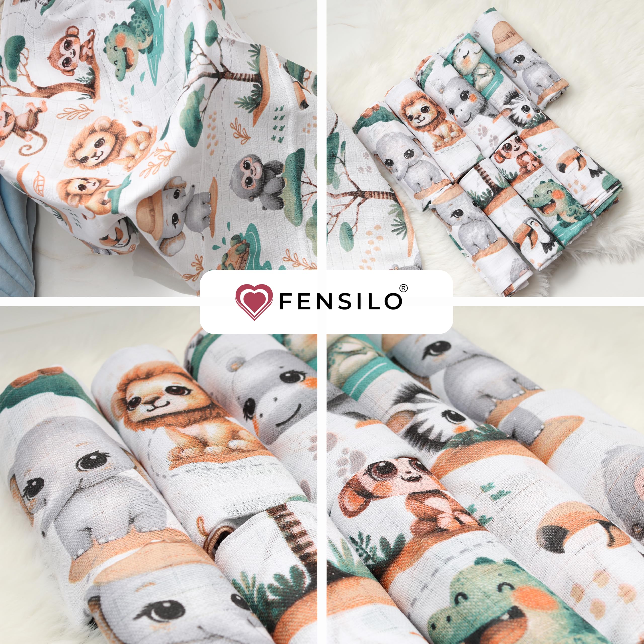 FENSILO Pieluchy muślinowe dla niemowląt, ściereczki z muślinu, 10 sztuk, 70 x 80 cm, dla niemowląt i noworodków, muślinowe ściereczki dla chłopców i dziewczynek, bawełniane ściereczki do sprania,