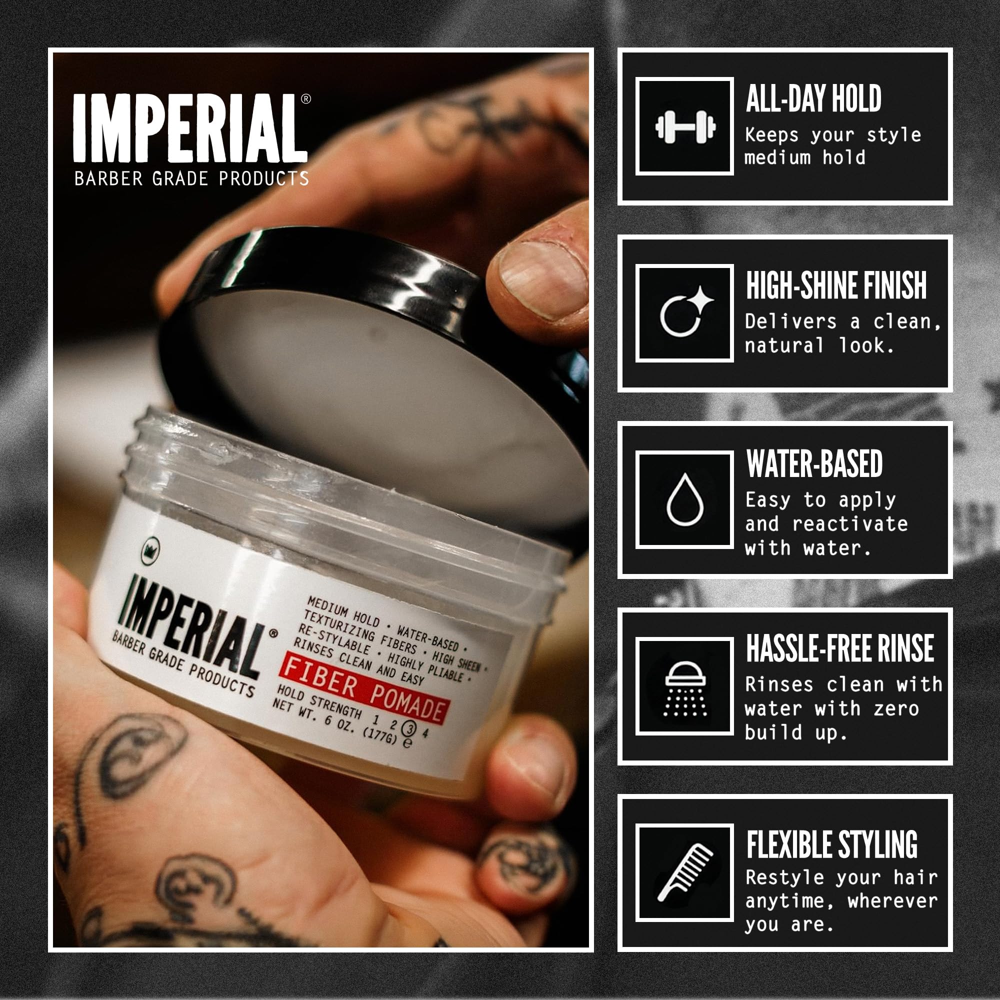Imperial Barber Grade Products | Fiber Pomade, 6 oz