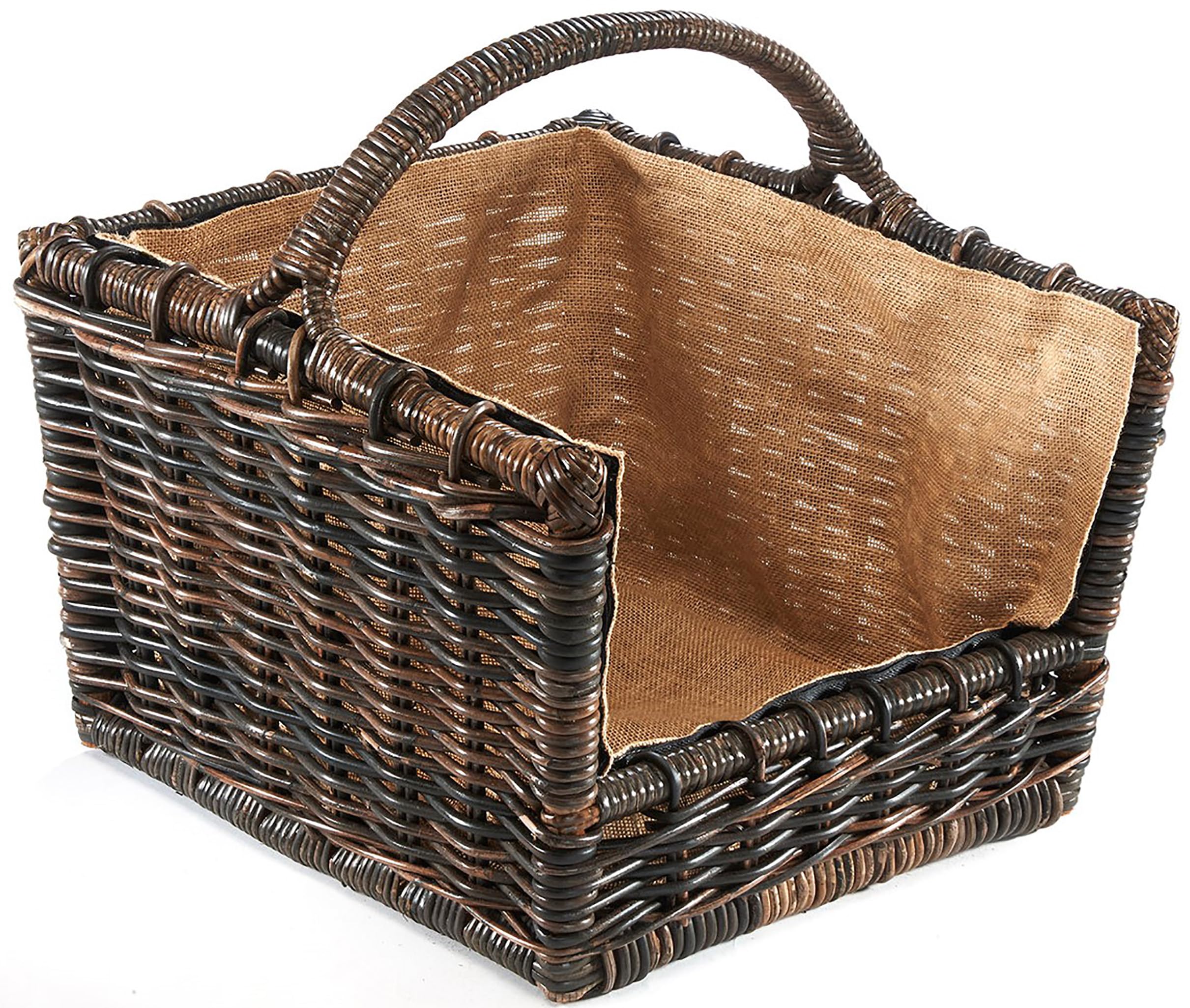 Kobolo Kaminholzkorb Holztrage für Kaminholz Rattan Grau mit Leinenstoff