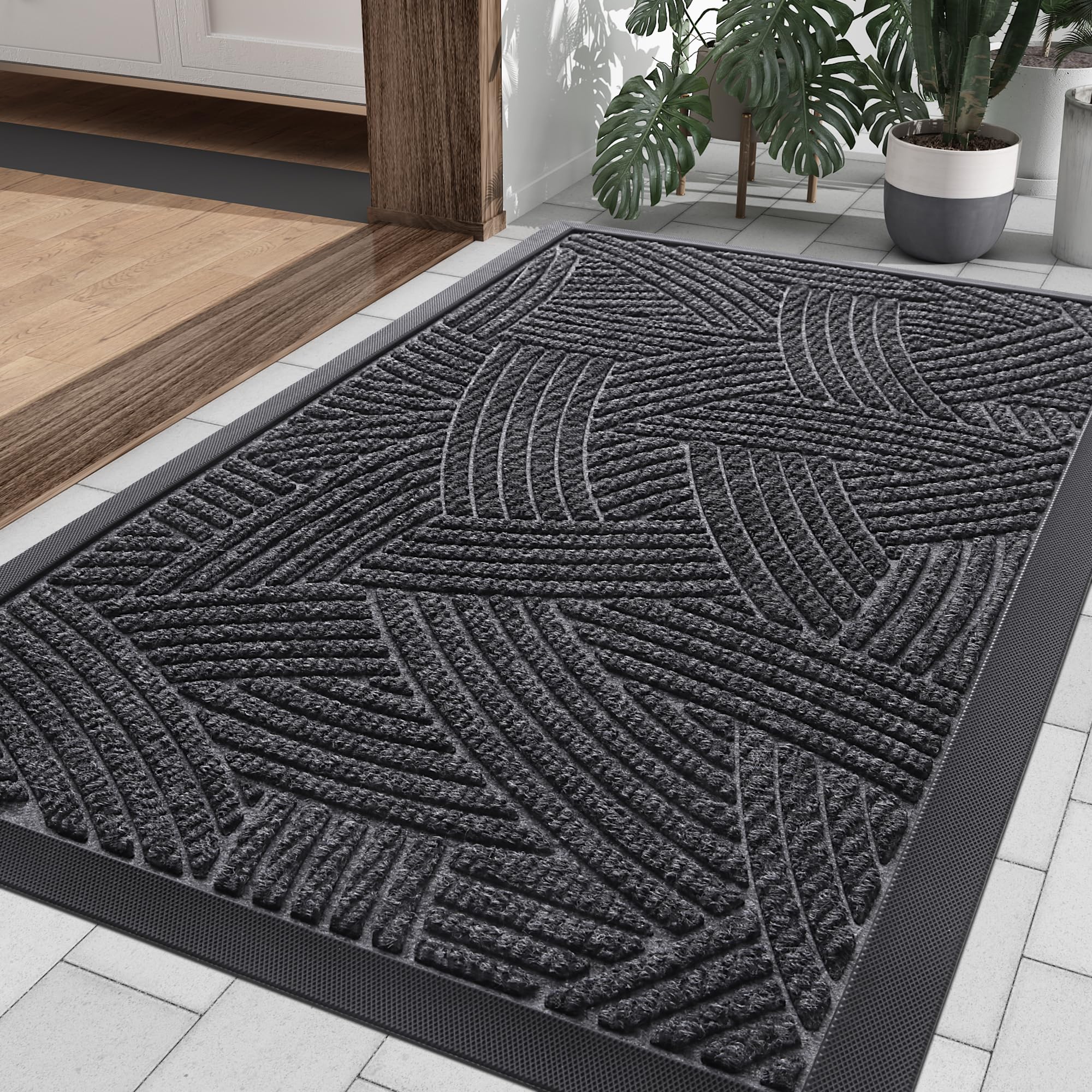 Smiry Front Door Mat Outside Entrance, Low Profile Rubber Doormat, 29.5x17