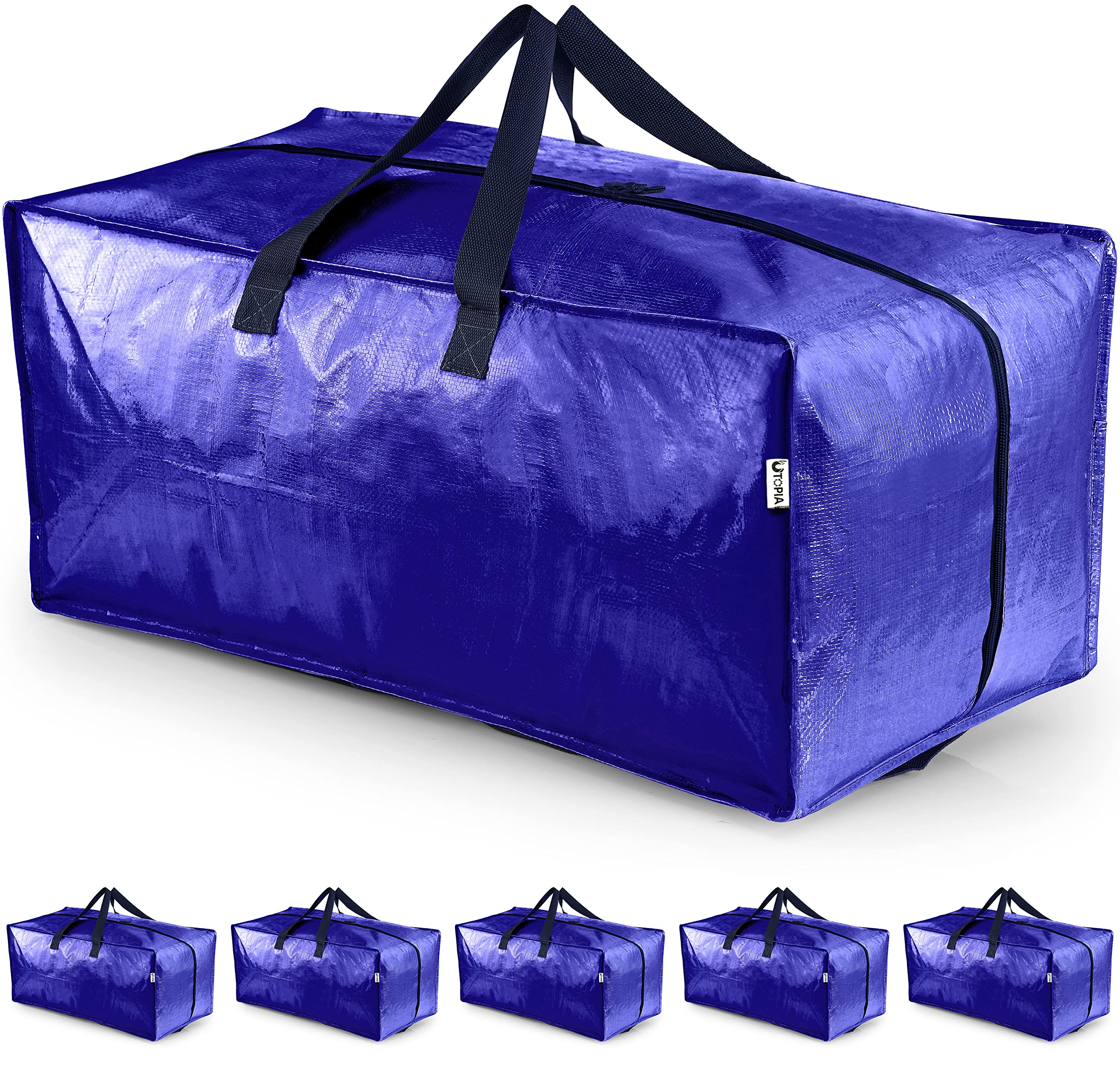 Utopia Home Extra Large Moving Bags, Heavy Duty Storage Bags with Zipper, Strong Handles for Packaging, Moving and Storing (6 Pack, Blue)