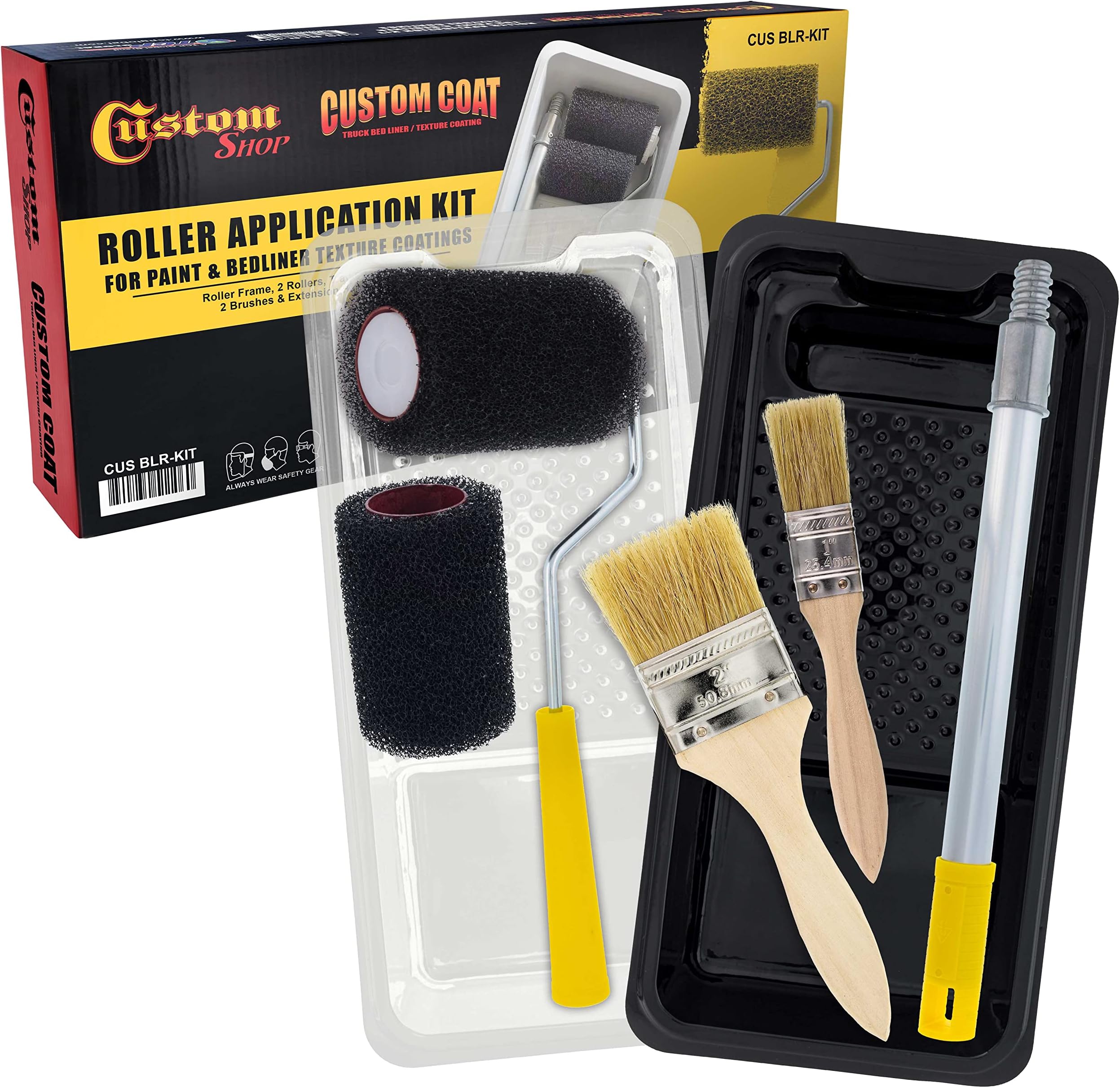 Texture Paint & Bedliner Roller Accessory Application Kit with Chip Brushes, Roller Frame, 2 Roller Covers, Tray & Liner - Roll-On Custom Coat Truck Bed Liner Coating Create Texture Effect