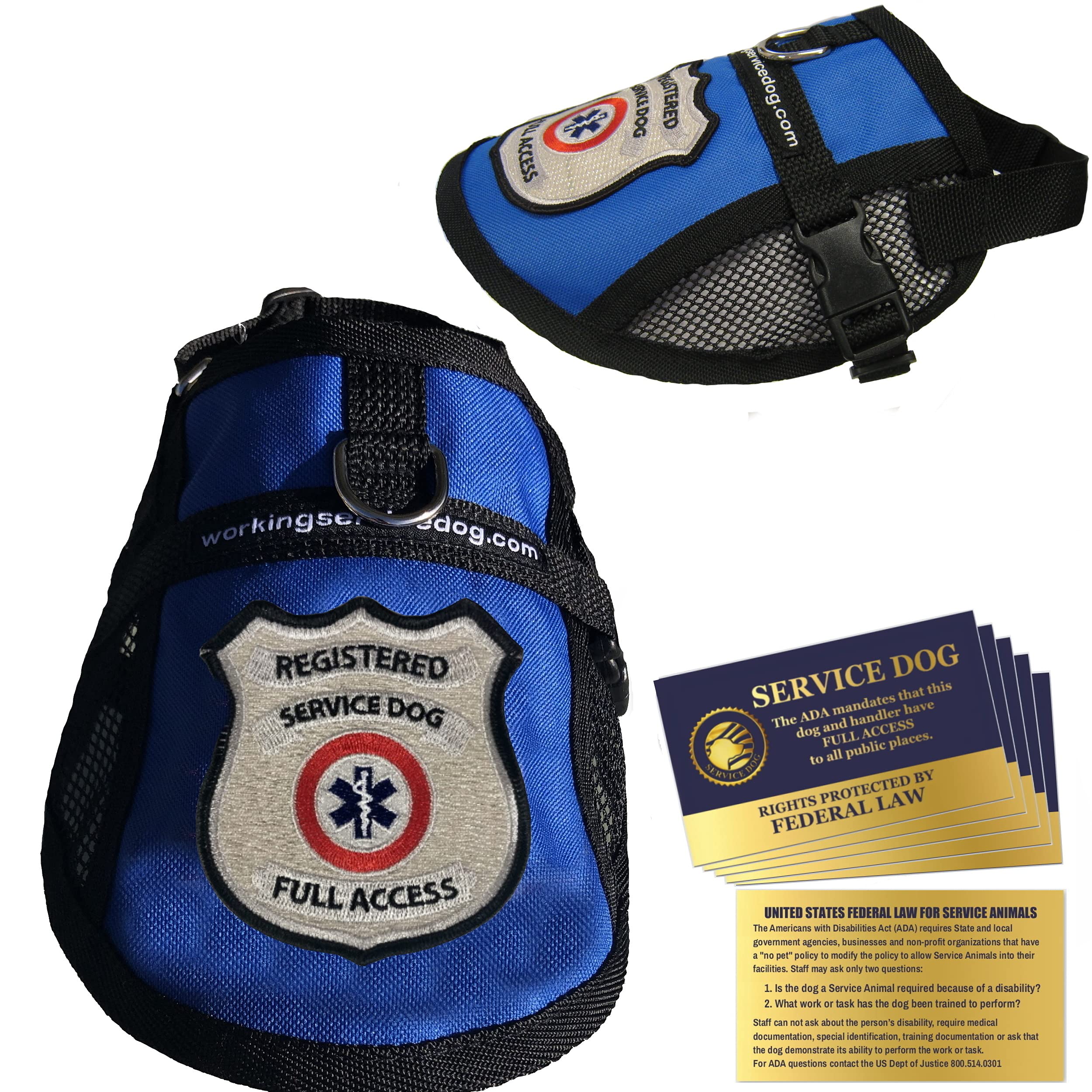 Registered Service Dog Mesh Harness Vest - Includes 5 Federal Law Cards (32-36" Girth, Blue)
