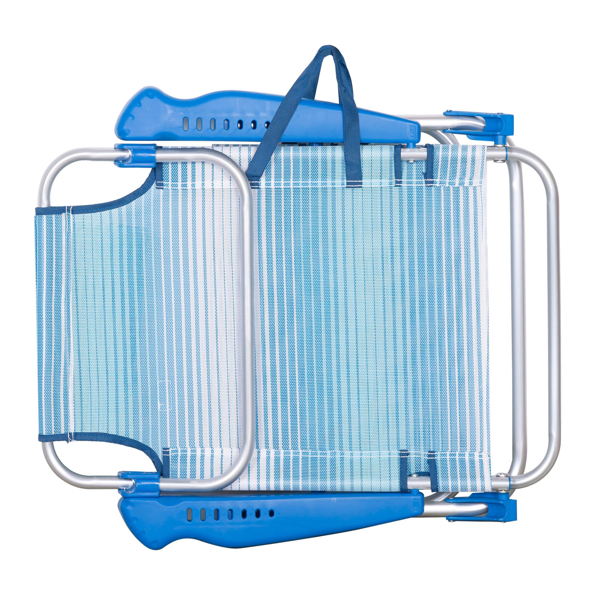 AKTIVE Sedia da spiaggia pieghevole, 8 posizioni, strisce blu, 47 x 49 x 82 cm, include cuscino imbottito, maniglie per il trasporto, portata 110 kg, sedie da spiaggia, multiposizione, schienale