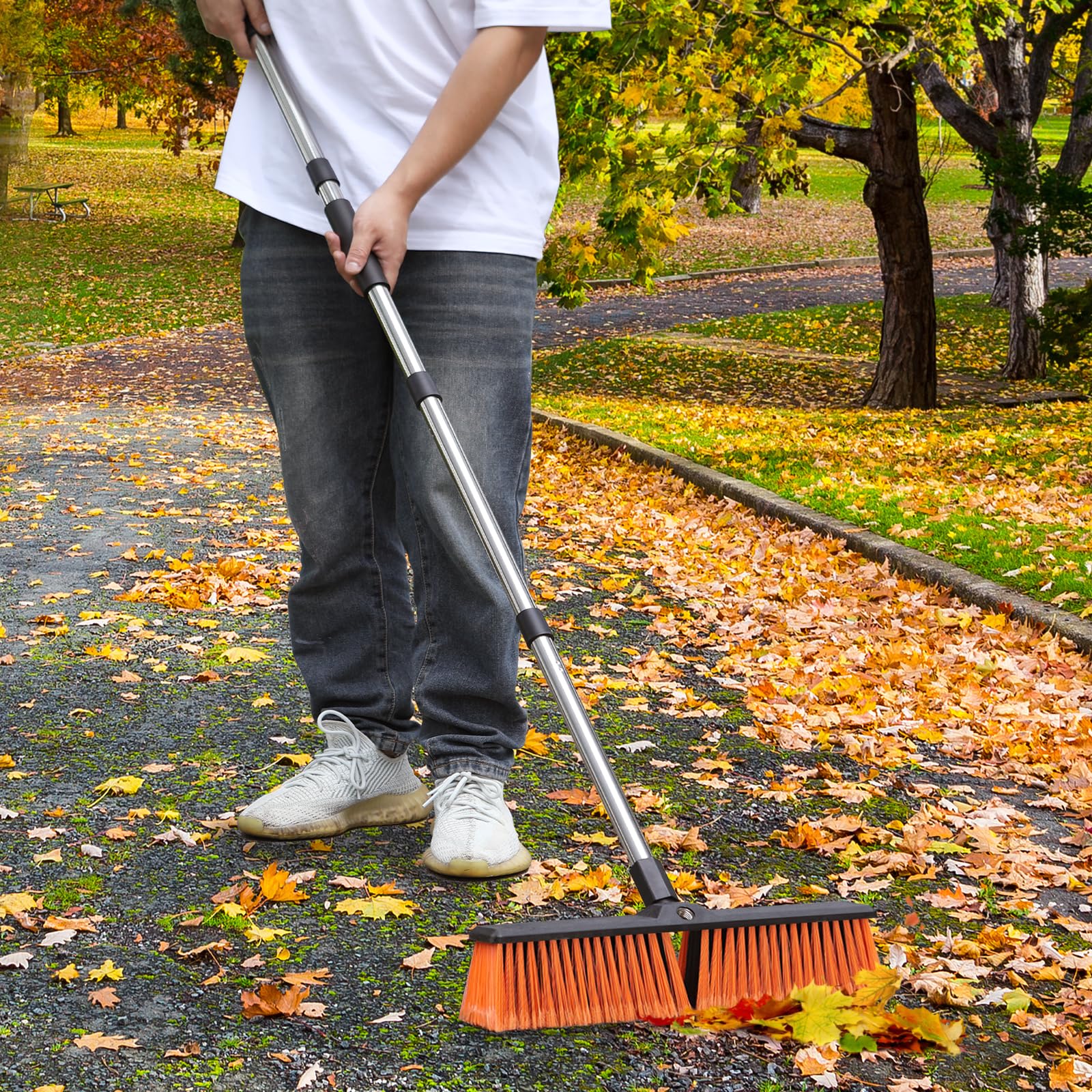 Mitclear 45cm Miotła Ogrodowa Heavy Duty z Długim Uchwytem(163cm), Miotła Pchana na Zewnątrz, Wytrzymała Szczotka ze Sztywnym Włosiem do Tarasów, Ogrodów, Podjazdów, Podwórek, Betonu