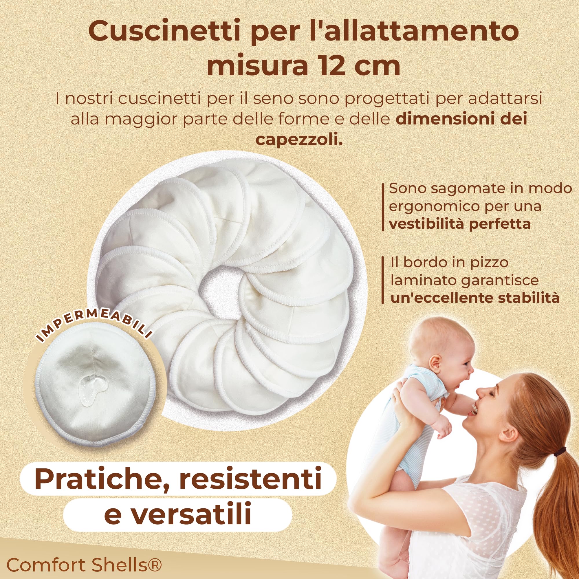 ComfortShells® Coppette Assorbilatte Lavabili in Fibra di Bambù – 14 Cuscinetti Riutilizzabili, Ultra Morbidi, Traspiranti e Antiallergici per Allattamento – Ecologici con Sacchetto per Lavaggio