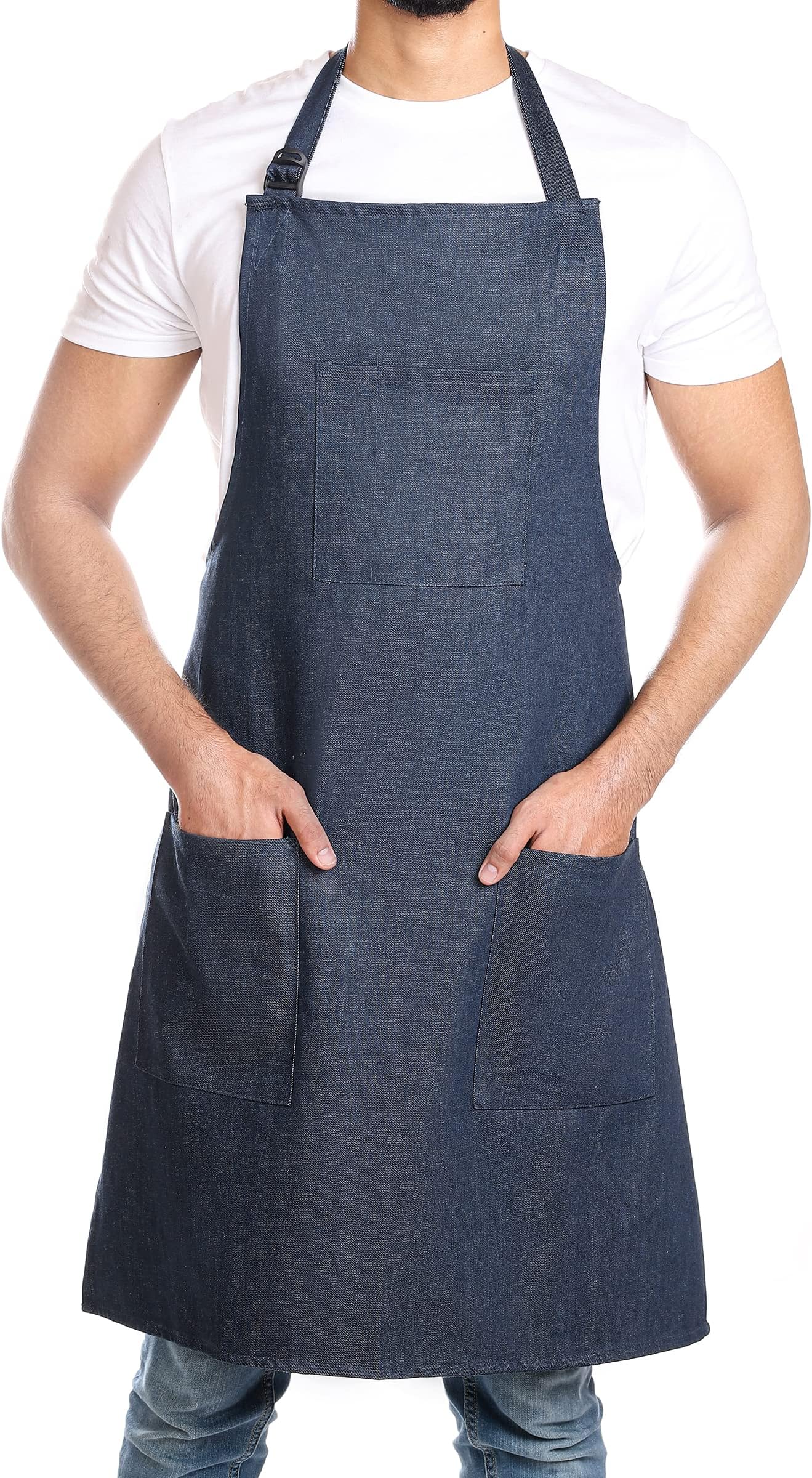 DOVORTEX Black Apron & Denim Apron – Unisex Chef Kitchen Aprons for Men Women, Adjustable Neck Strap, 3 Pockets, Durable for Cooking, BBQ & Professional Use.