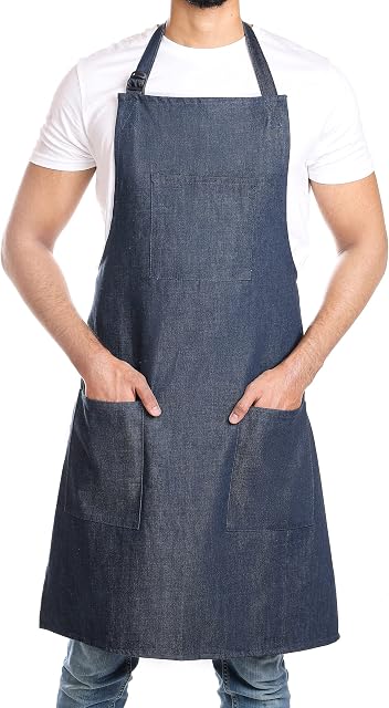 DOVORTEX Denim Apron 100% Cotton with 3 Pockets |Chef Apron For Men Women, Apron For BBQ And Kitchen Apron|36x28 (Length x Width)|Flexible Neck Strap| Easy To Clean Dirty Stains