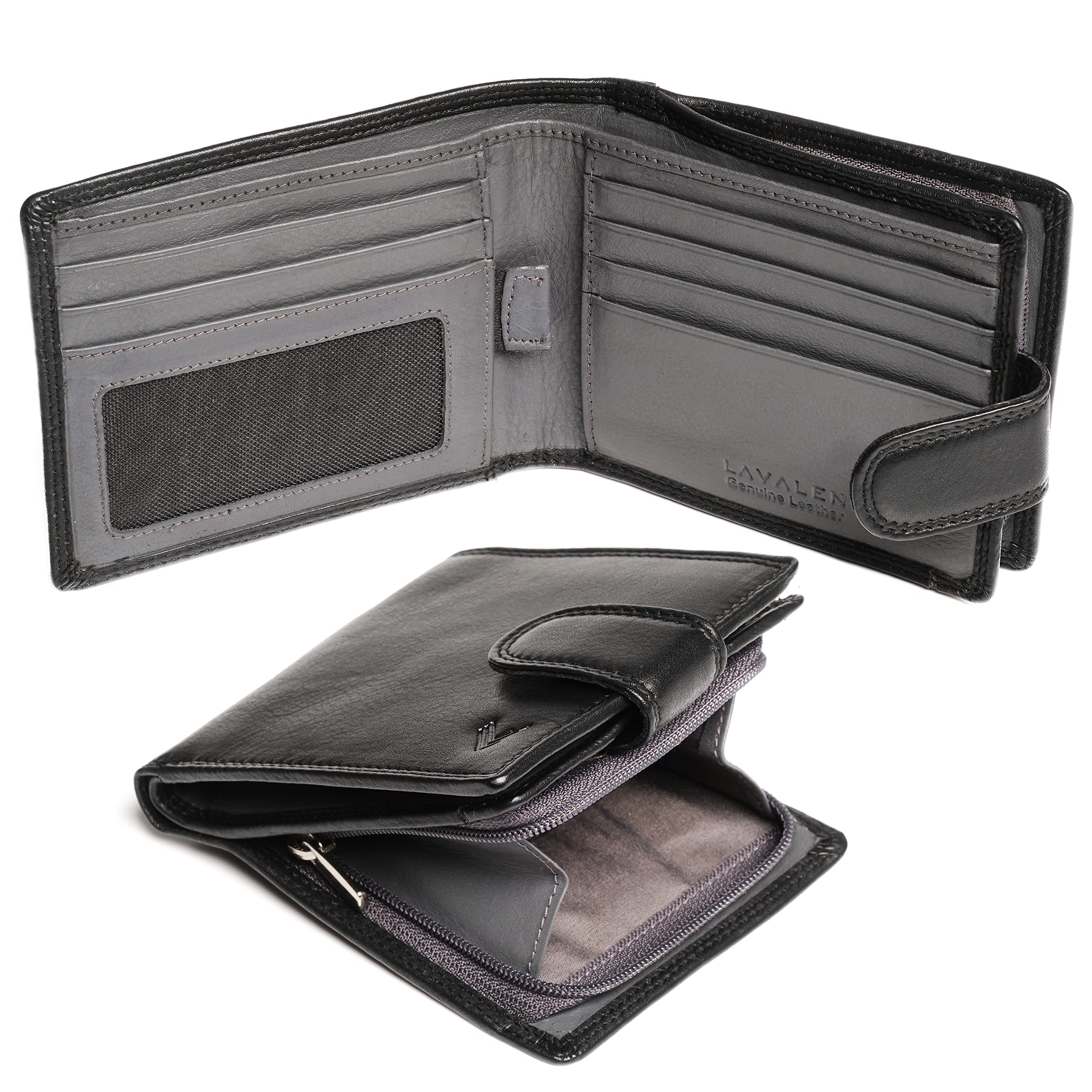 Lavalen® Portafoglio Uomo Pelle Vera con Blocco RFID - Portamonete Uomo con Cerniera Fatto a Mano - Portafoglio Ragazzo Grande Capacità - Portafoglio Porta Carte di Credito Regalo Uomo Perfetto.