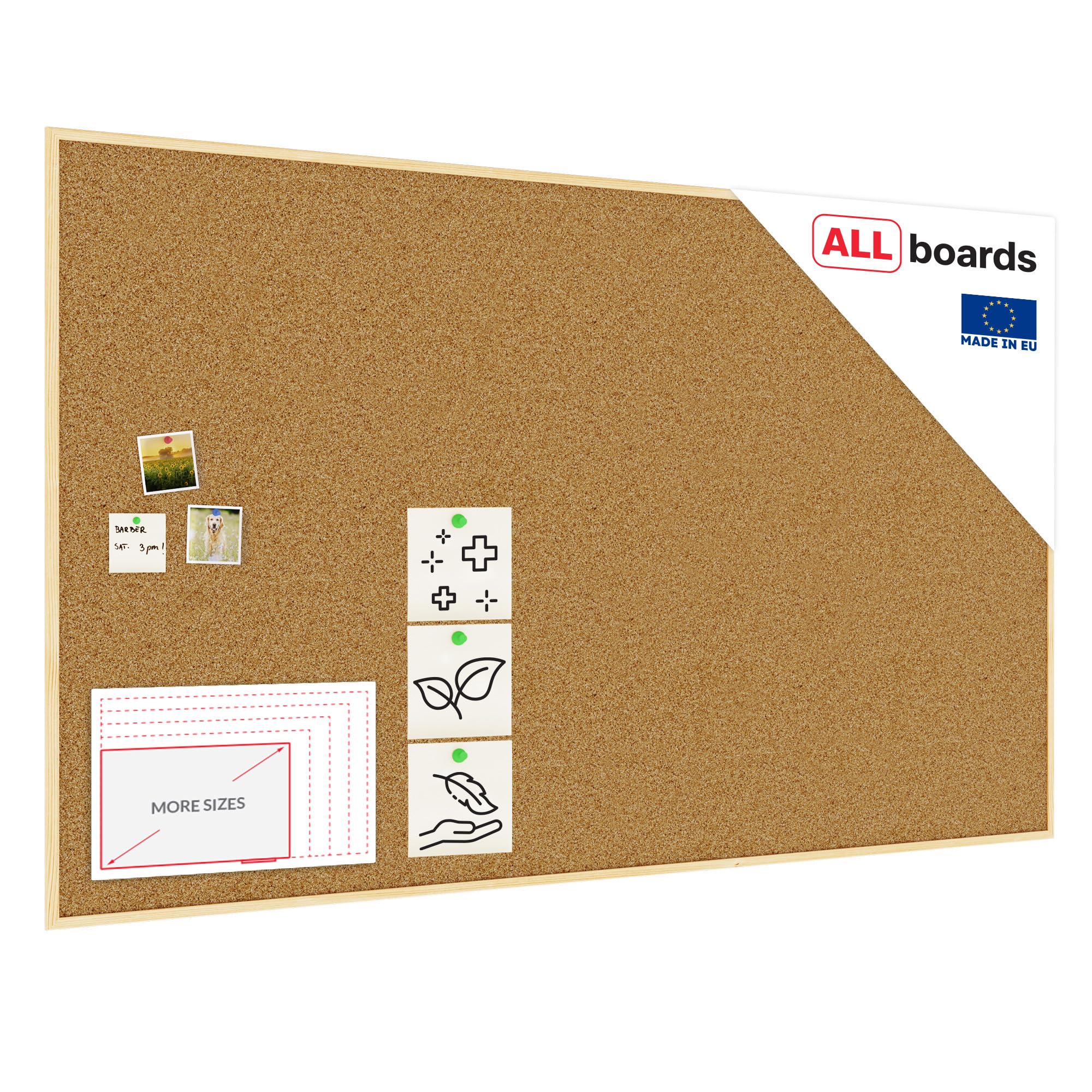 ALLboards Cork Board with Wooden Frame 200x120cm, Corkboard Bulletin Board Notice Board