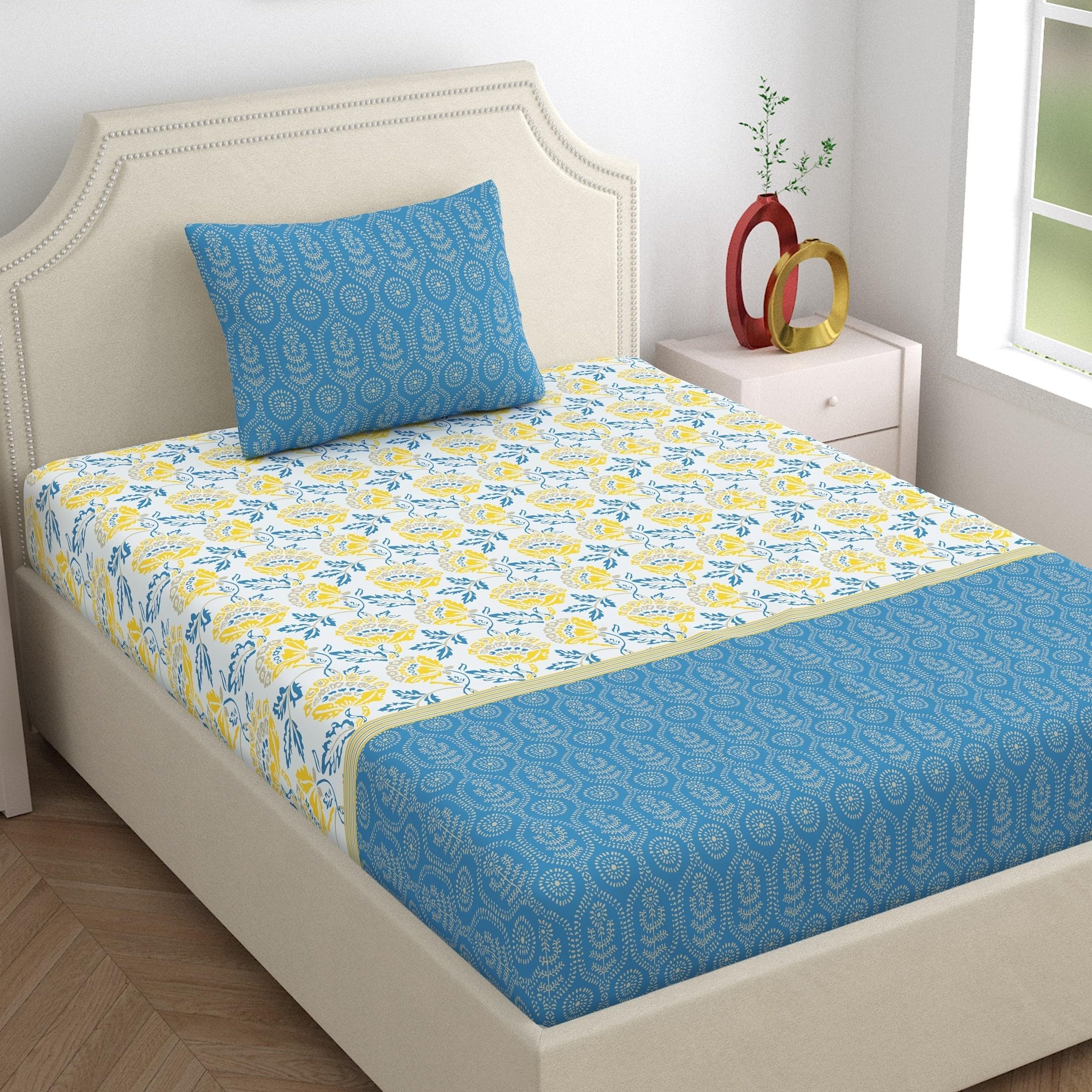 Home Ecstasy King Cotton Bedsheet Set - Light Blue -25