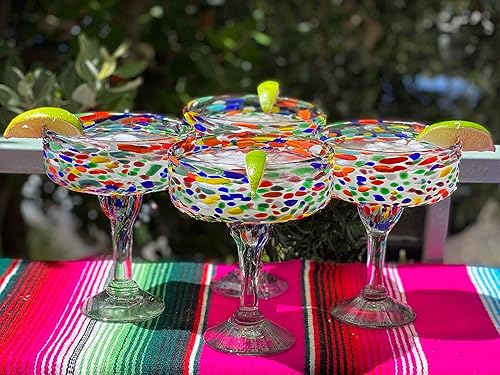 Miniatura 4 de Dos Sueños Vidrio soplado a mano mexicano – Juego de 4 vasos de Margarita soplados a mano Confetti Rock (16 oz) …